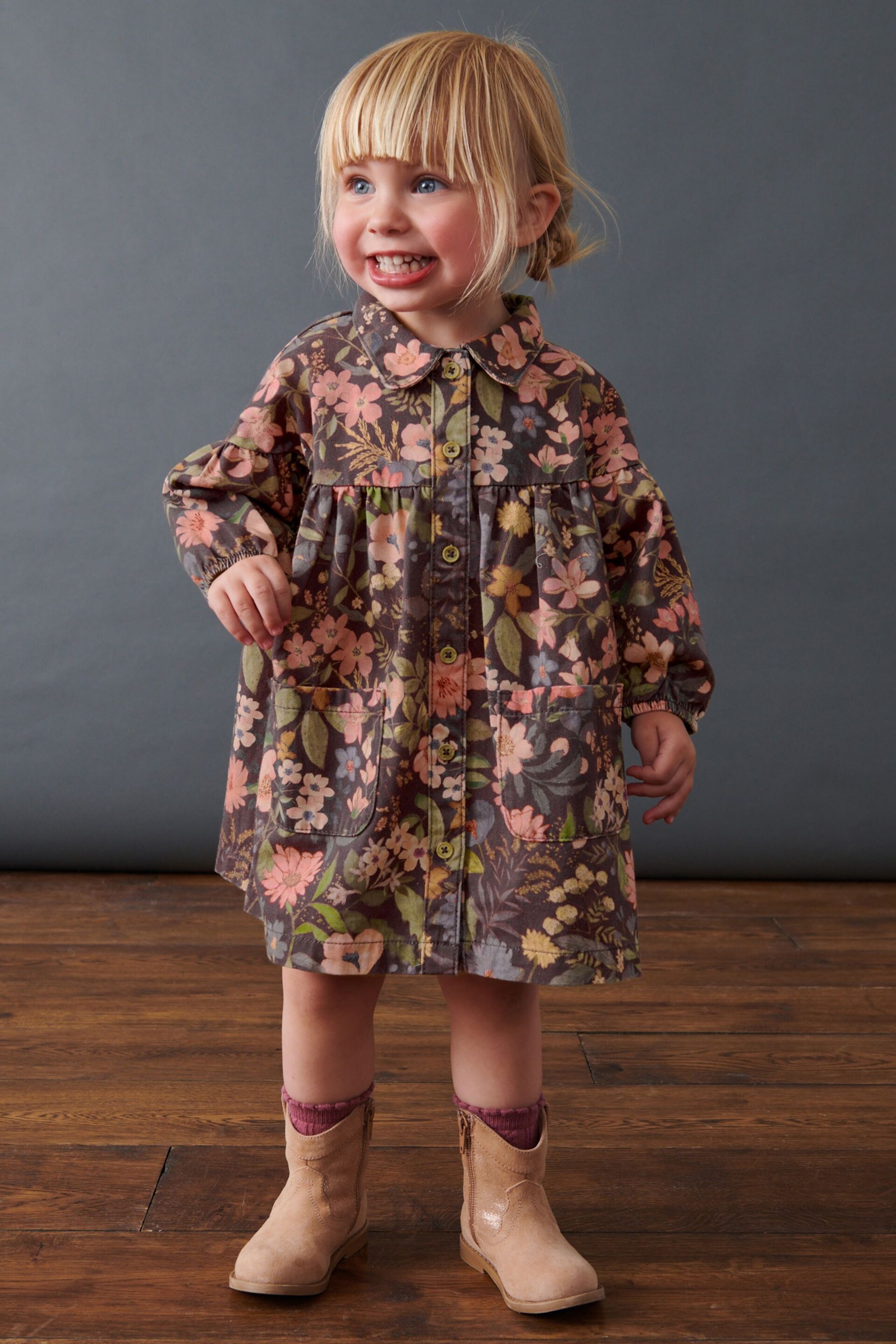 Chocolate Floral Print Cotton Shirt Dress (3mths-8yrs) - Image 2 of 6