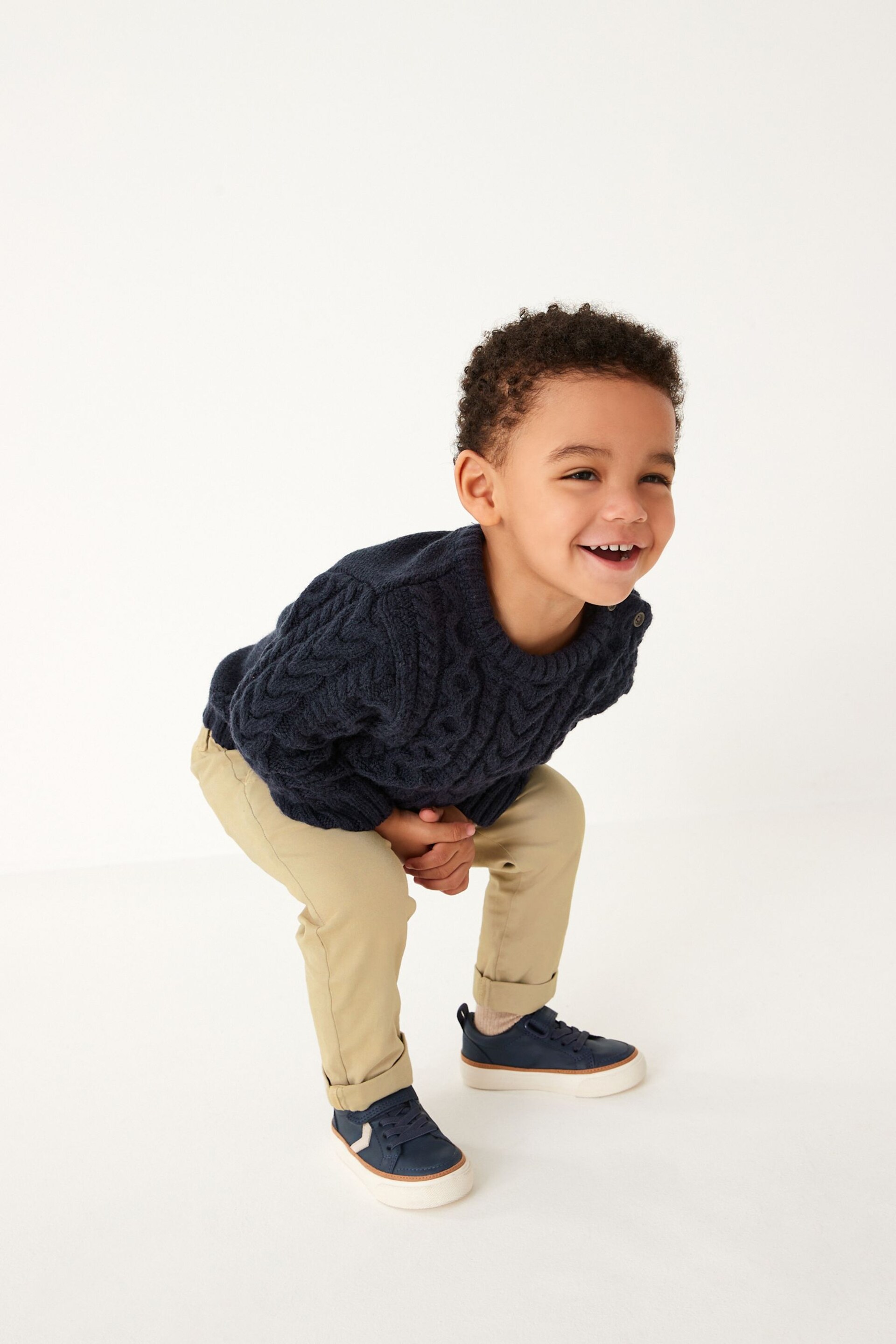 Navy Blue Cable Crew Jumper (3mths-7yrs) - Image 2 of 6