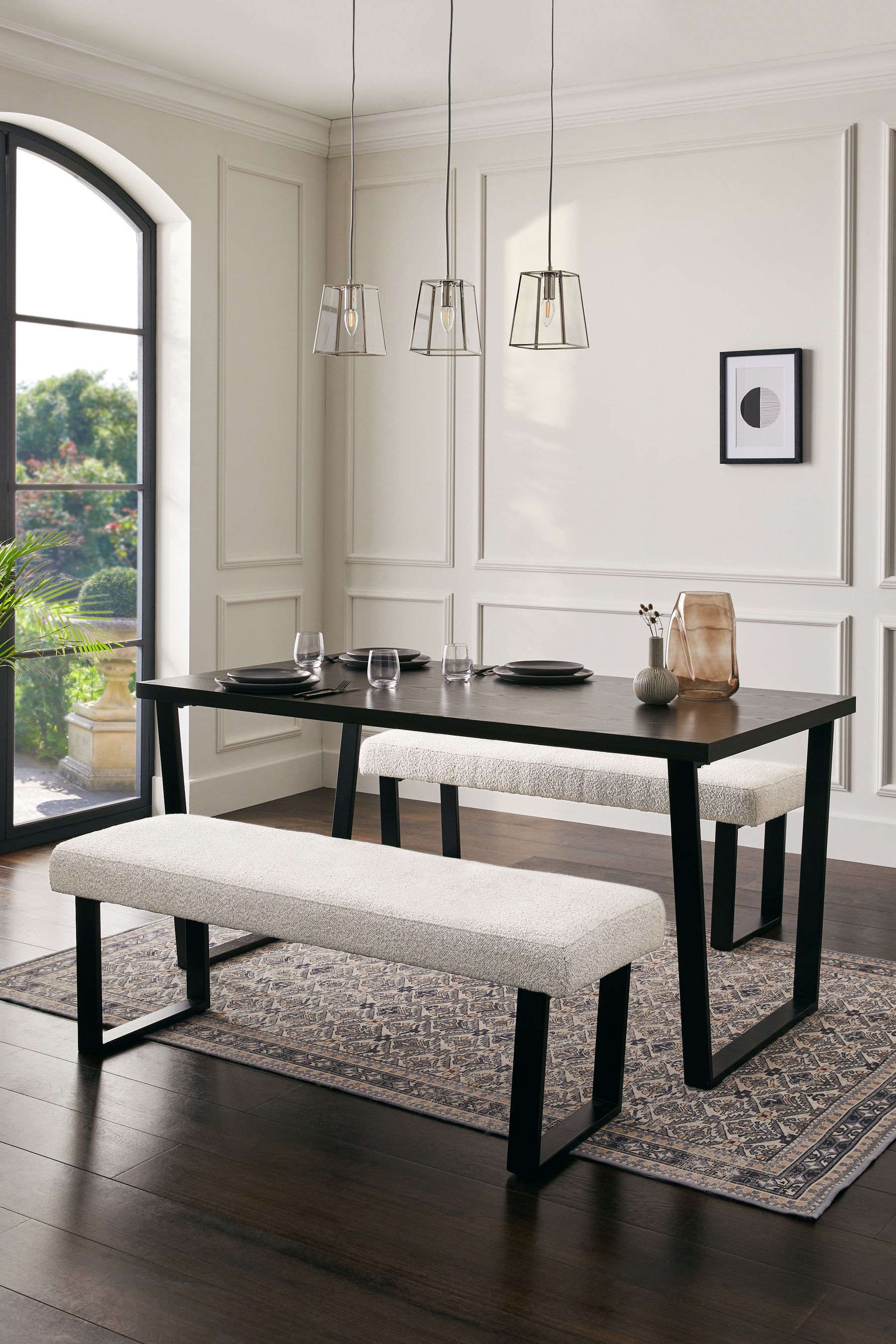 Buy Oyster Natural Casual Boucle And Black Oak Effect Table And Bench Set from the Next UK online shop