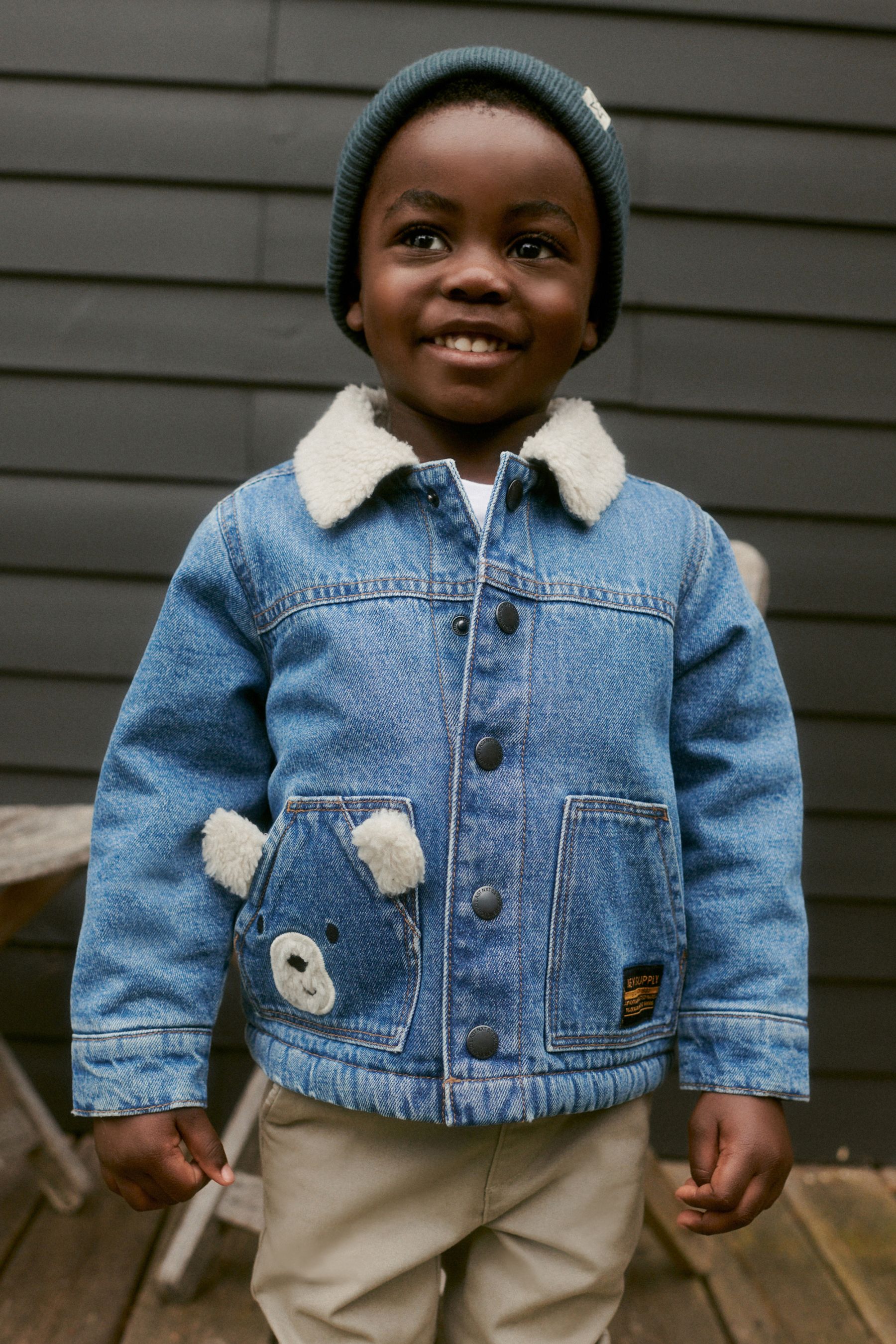 Buy Denim Bear Pocket Denim Teddy Borg Fleece Lined Jacket 3mths 7yrs from Next Luxembourg