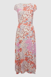 Reiss Coral/White Luna Petite Floral Print Cap Sleeve Dress - Image 2 of 7