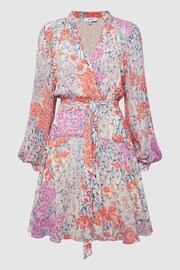 Reiss Coral/White Kiera Floral Printed Mini Dress - Image 2 of 5