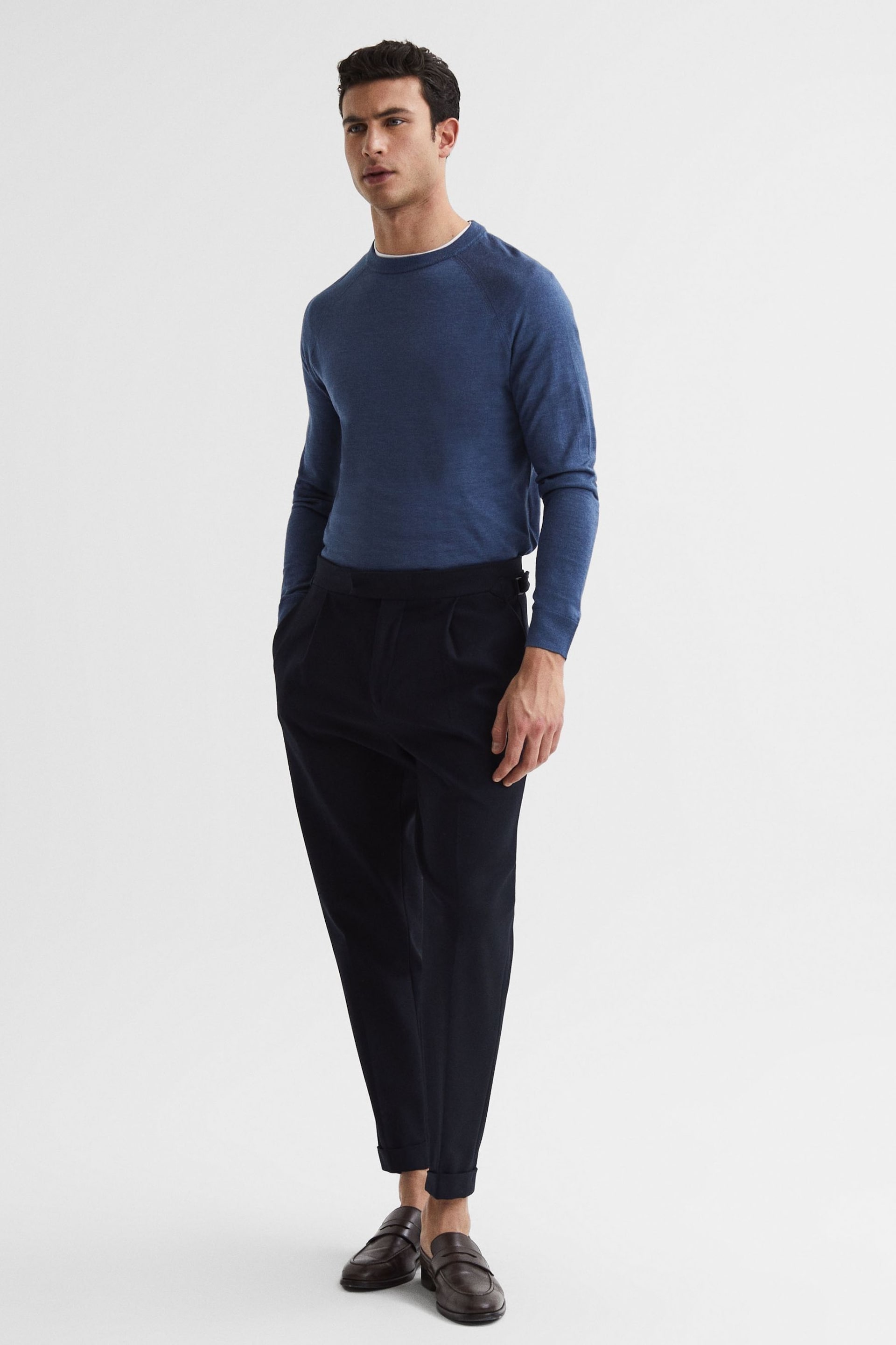 Reiss Airforce Blue Tinto Merino Silk Knitted Jumper - Image 3 of 6