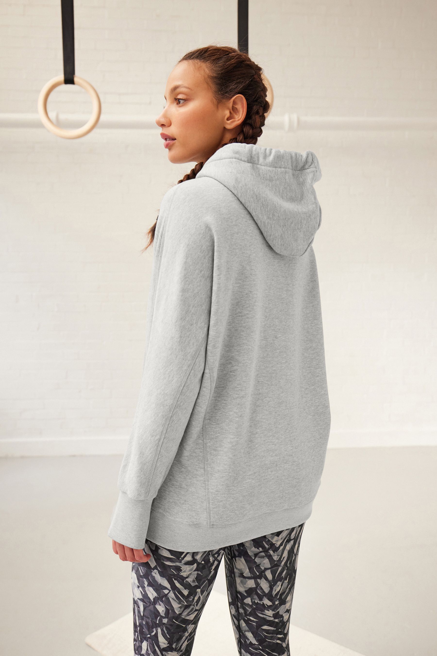 Buy Grey Marl Active Longline Overhead Hoodie from Next Oman