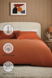 Rust Orange 100% Cotton Supersoft Brushed Plain Duvet Cover And Pillowcase Set - Image 2 of 5