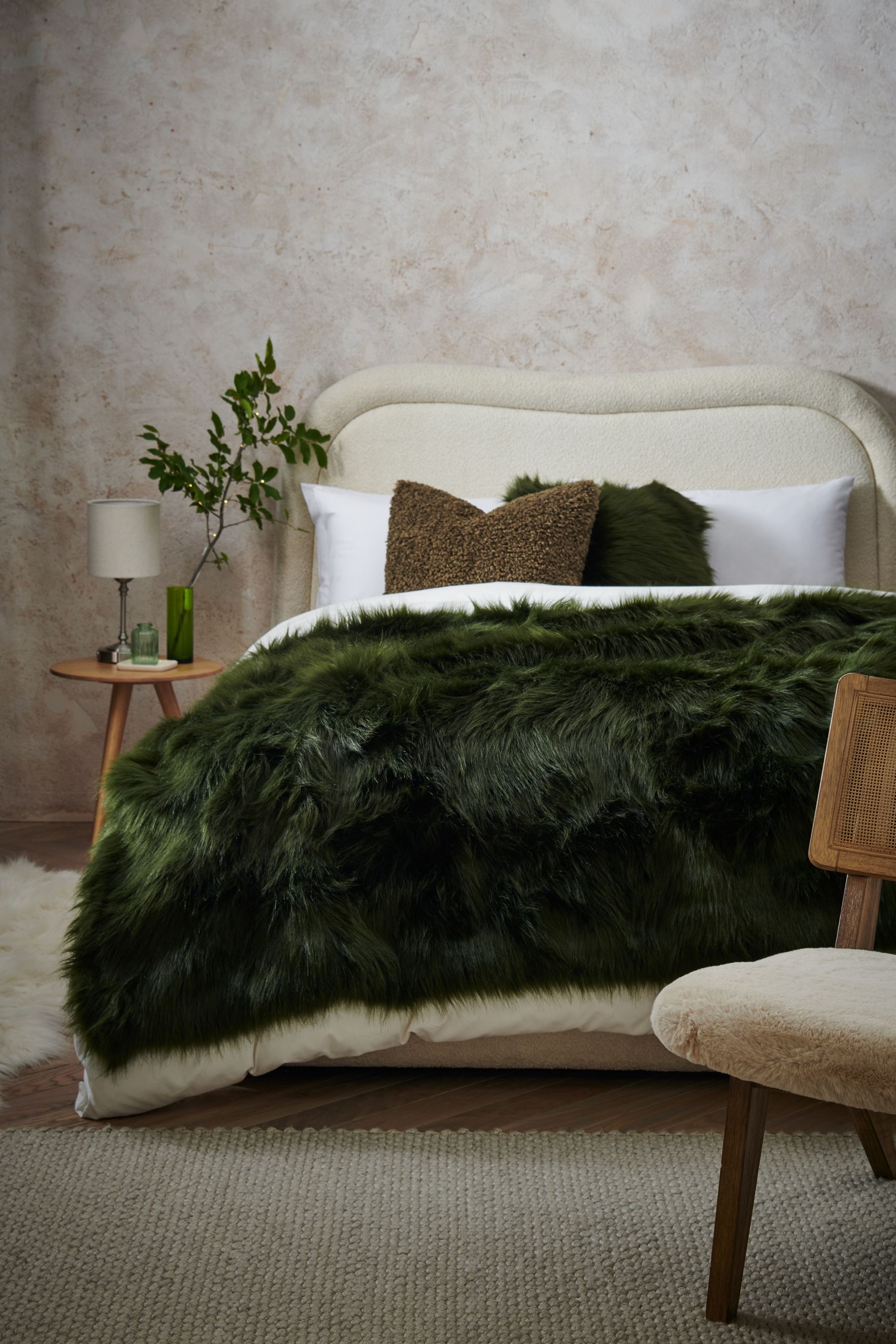 Buy Green Long Faux Fur Throw from Next Luxembourg