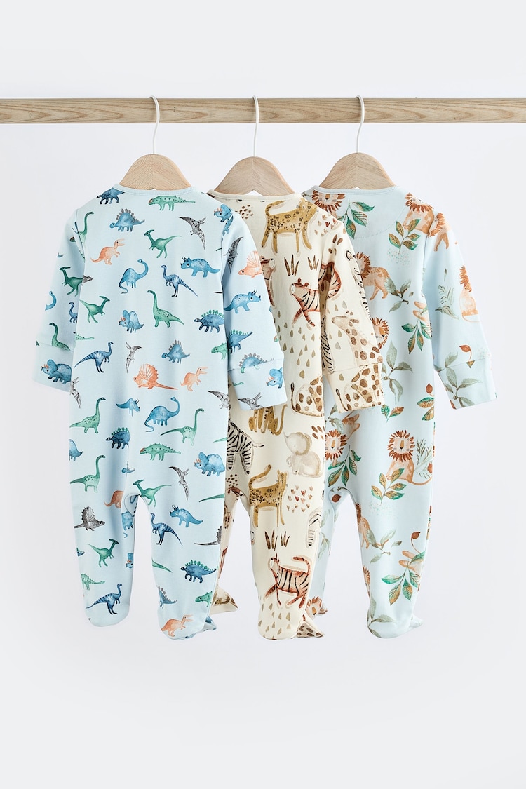 Blue Character Baby 2 Way Zip 100% Cotton Sleepsuits 3 Pack (0mths-2yrs) - Image 2 of 11