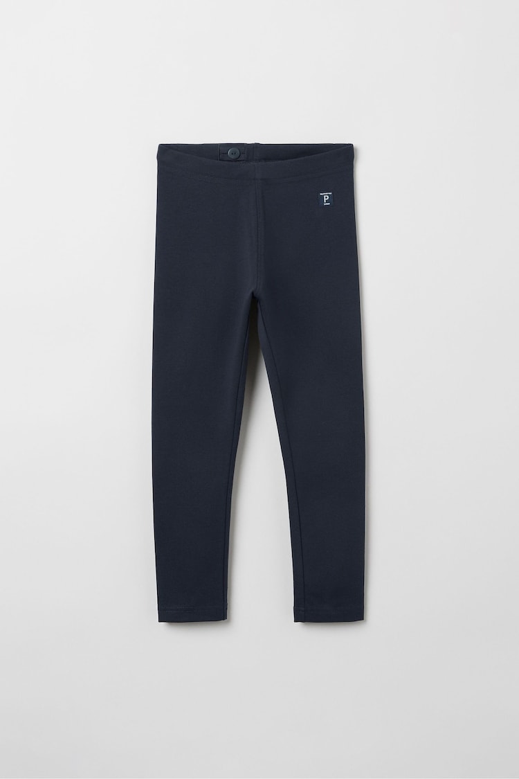 Polarn O. Pyret Blue Organic Cotton Plain Leggings - Image 1 of 2