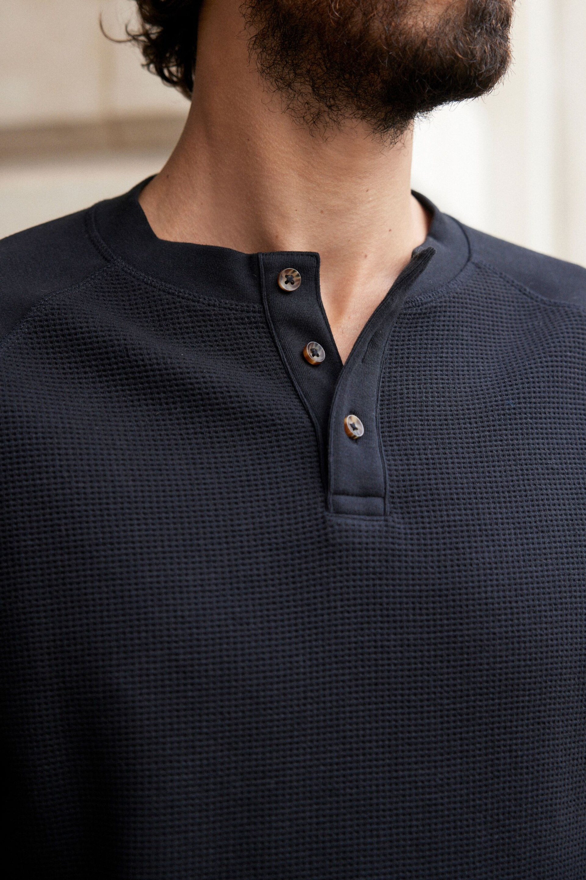 Black Long Sleeve Grandad Collar T-Shirt - Image 4 of 7