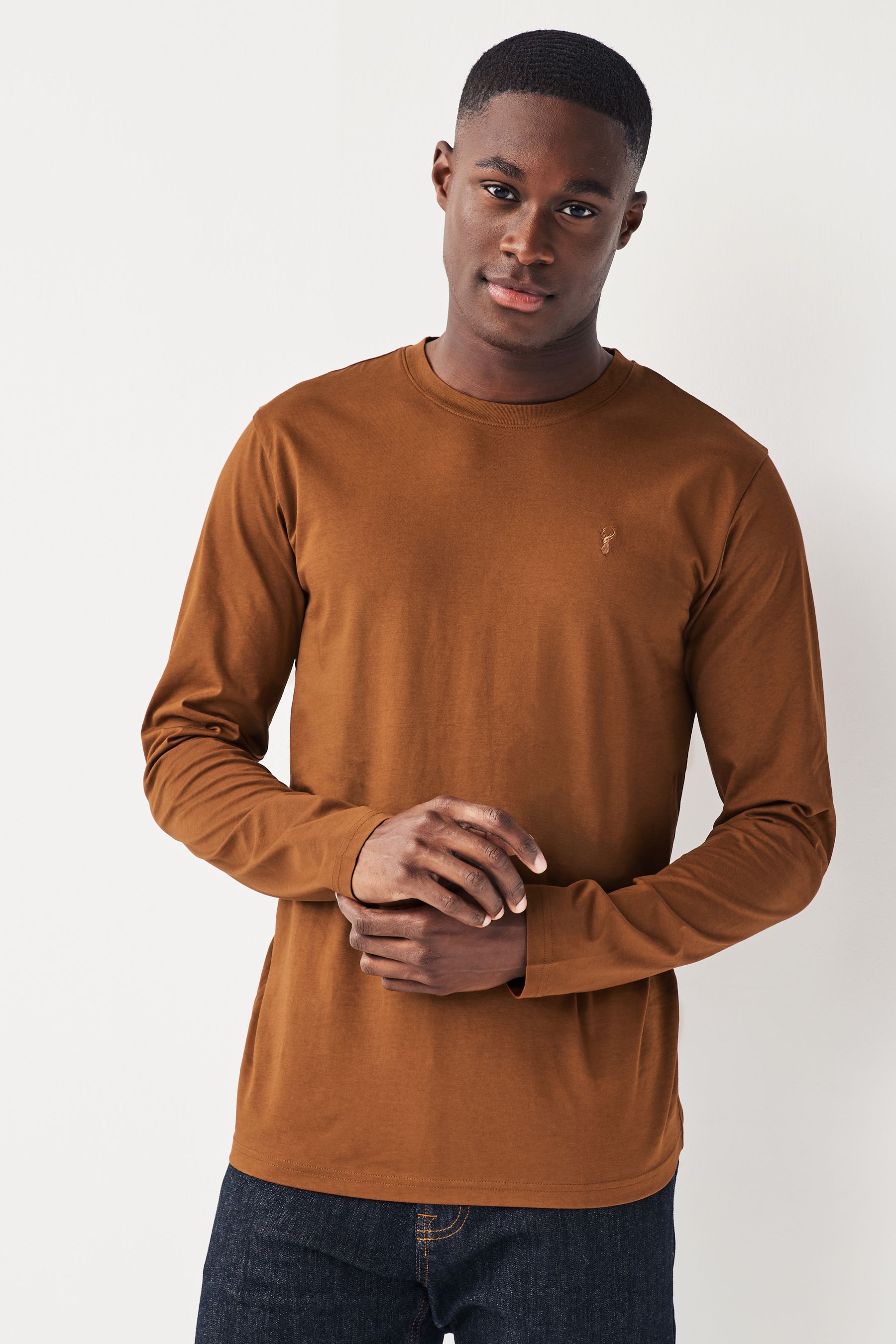 Buy Light Grey Charcoal Khaki Dark Orange Long Sleeve Stag T Shirts 4 Pack from Next Luxembourg
