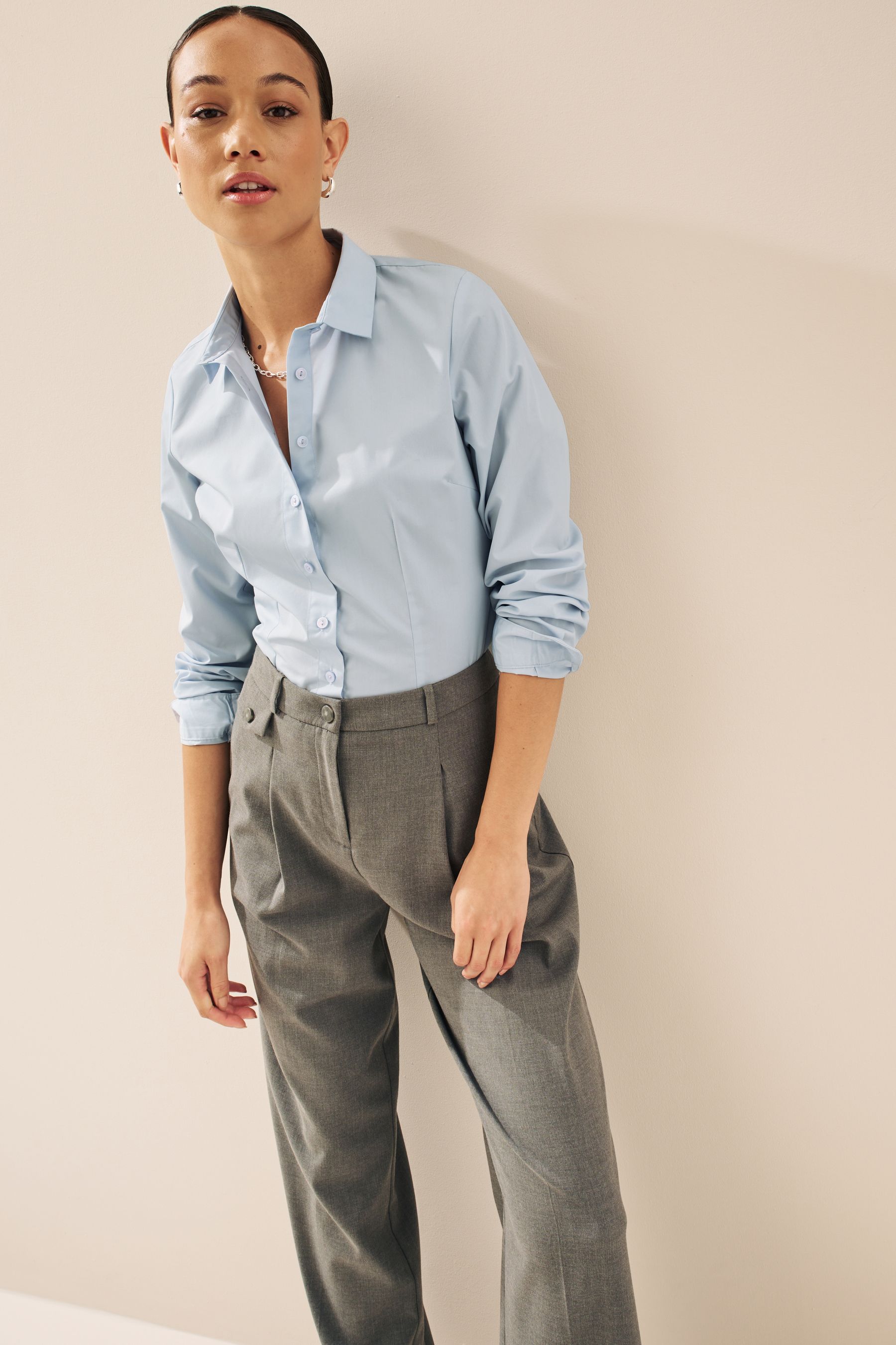 Buy Light Blue Long Sleeve Work Shirt from Next Luxembourg
