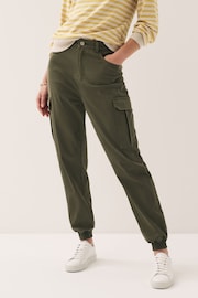 Khaki Green Jersey Denim Cargo Joggers - Image 3 of 6