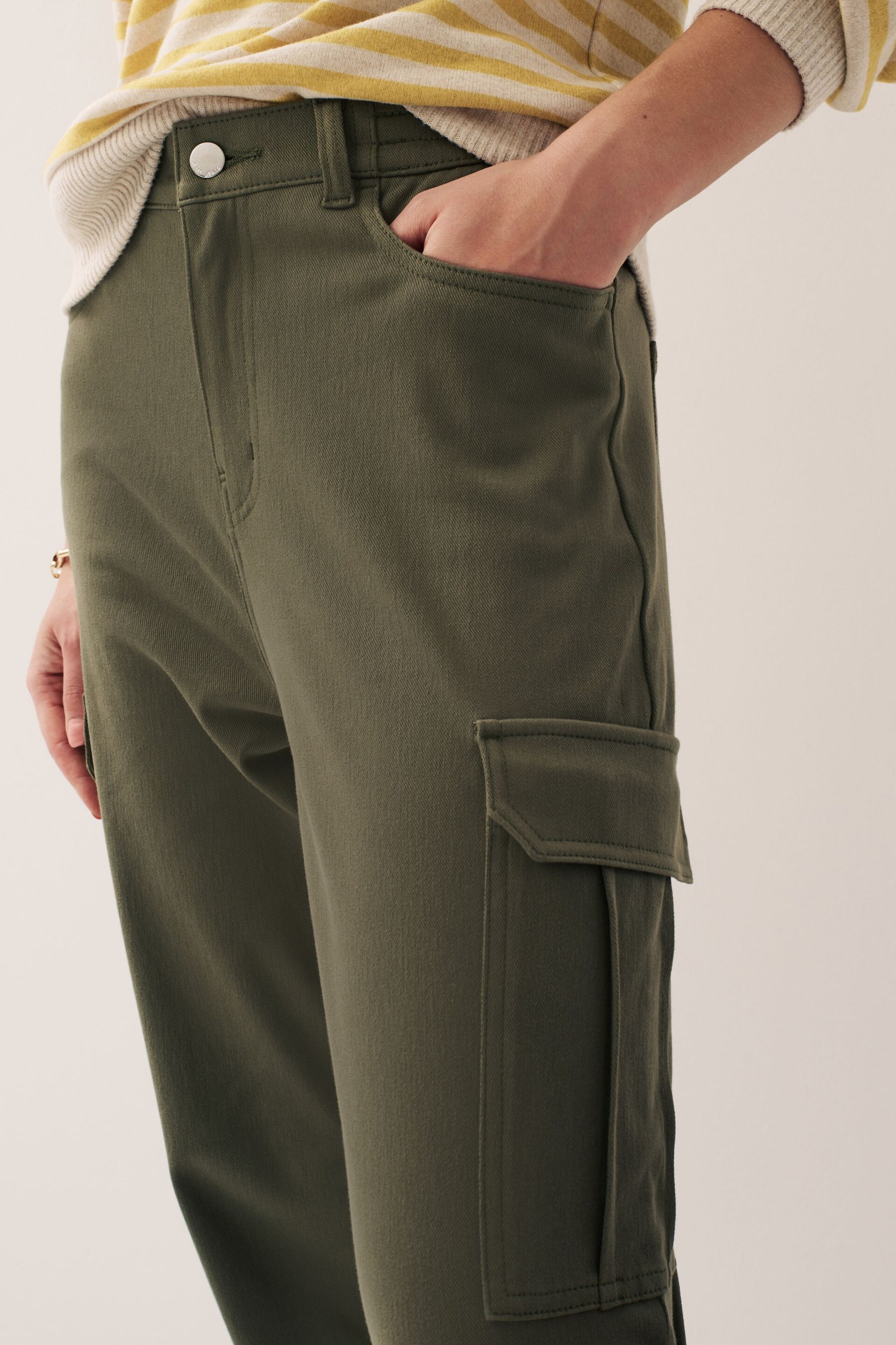 Khaki Green Jersey Denim Cargo Joggers - Image 4 of 6