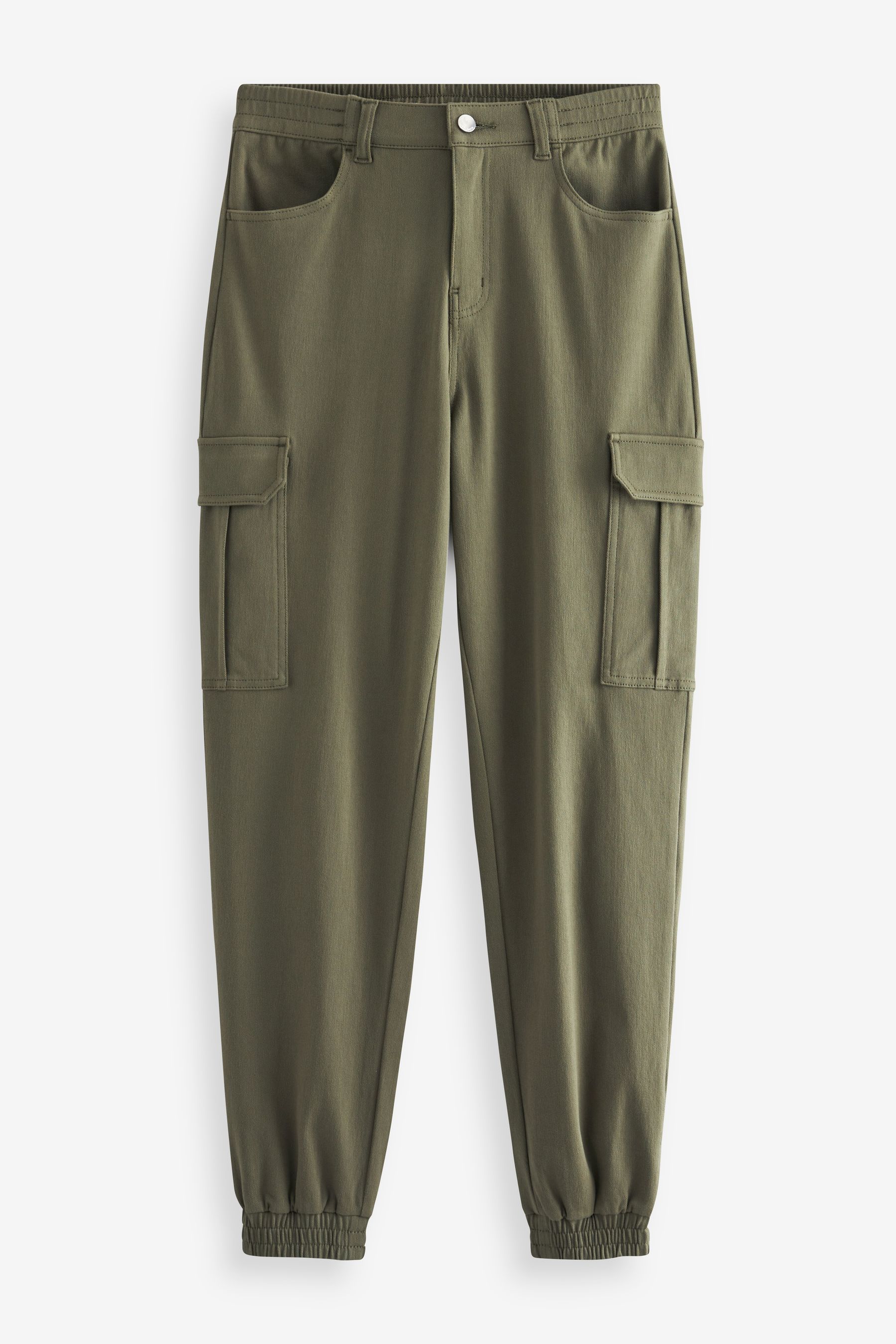 Khaki Green Jersey Denim Cargo Joggers