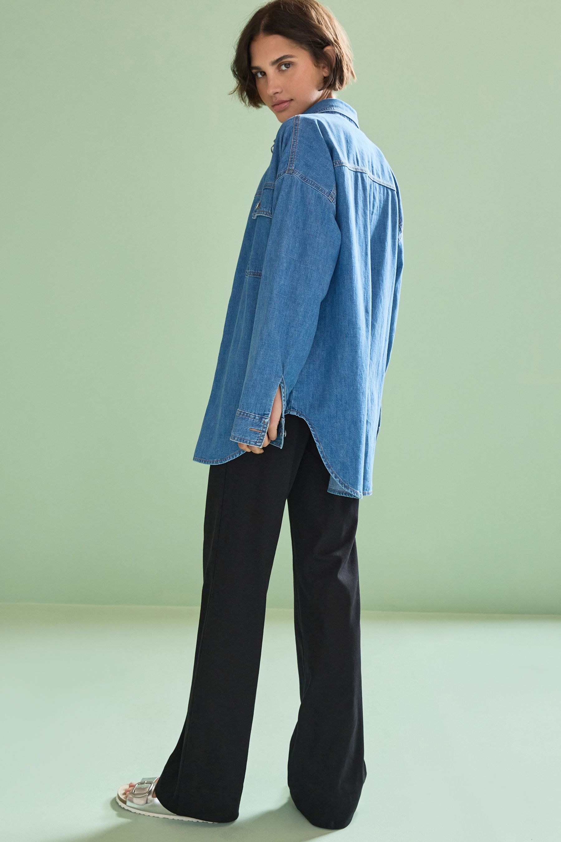 Buy Black Jersey Denim Wide Leg Trousers from Next Luxembourg