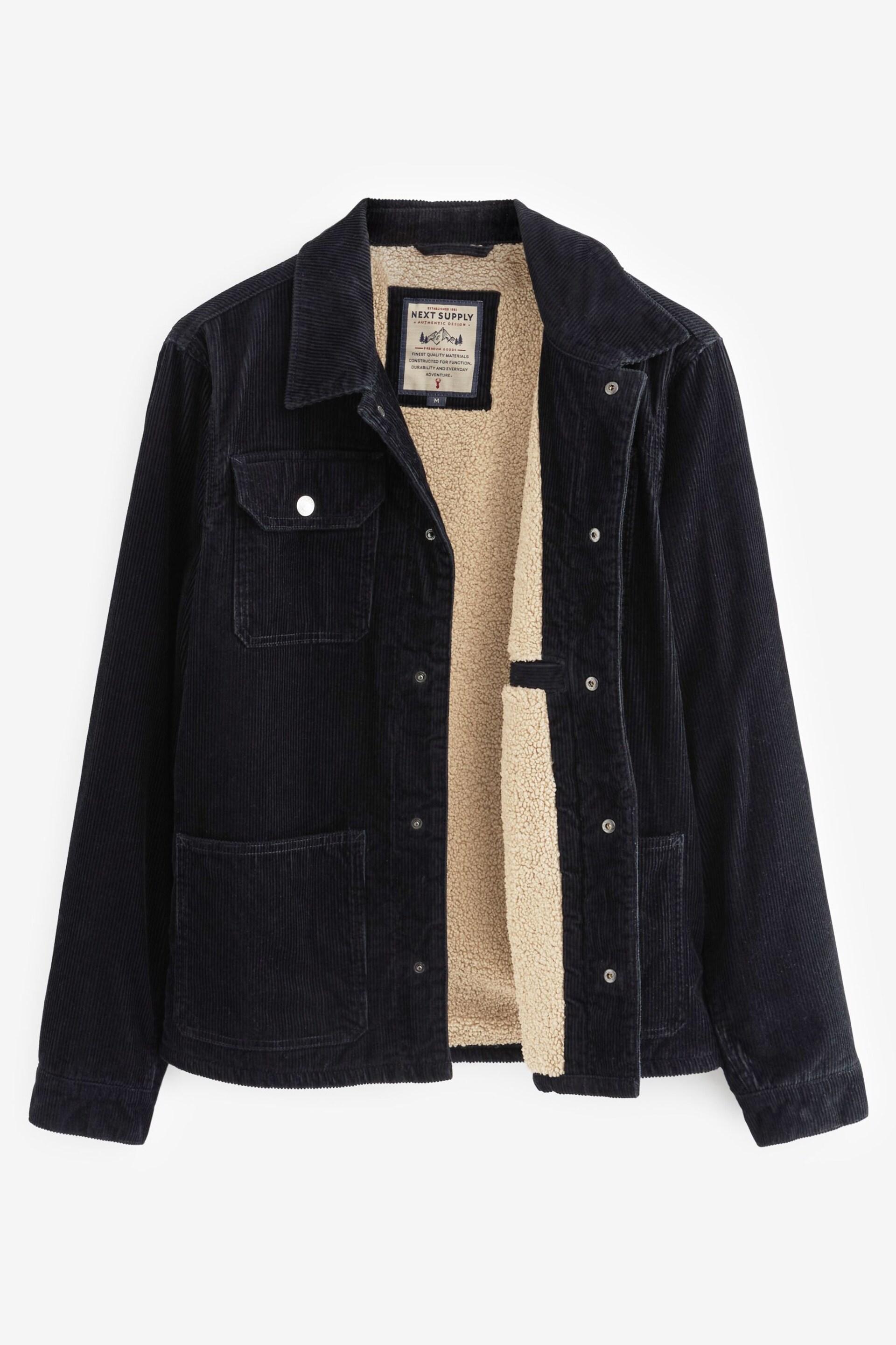 Navy Blue Borg Lined Corduroy Worker Jacket - Image 1 of 9