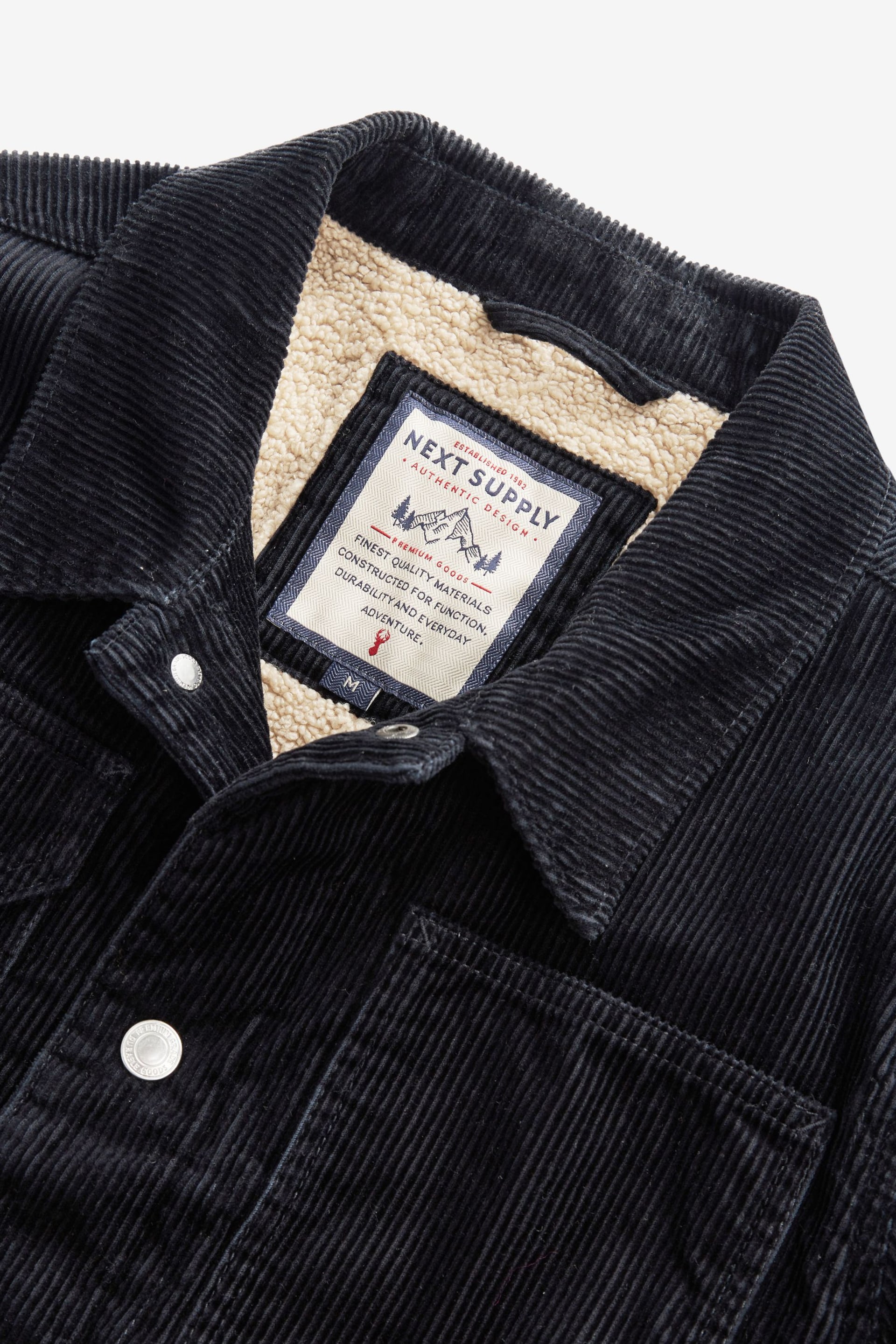 Navy Blue Borg Lined Corduroy Worker Jacket - Image 3 of 9