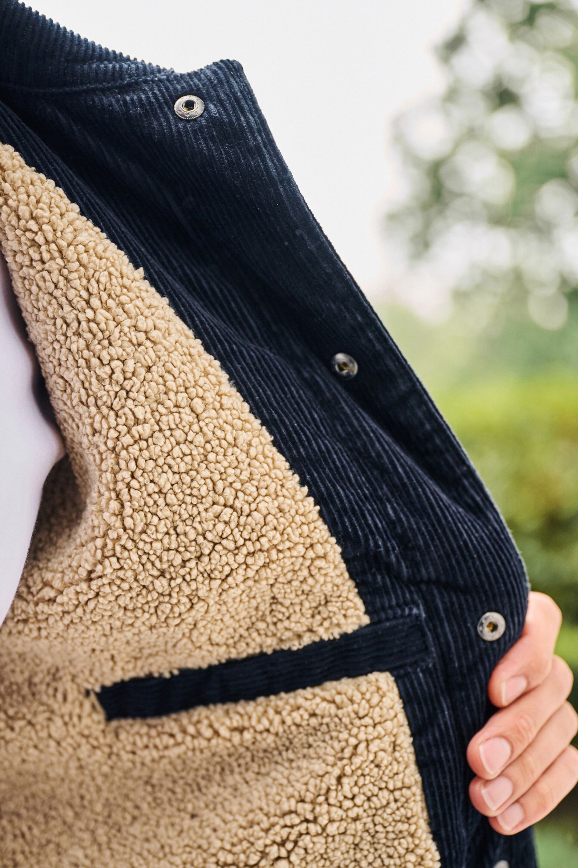 Navy Blue Borg Lined Corduroy Worker Jacket - Image 9 of 9