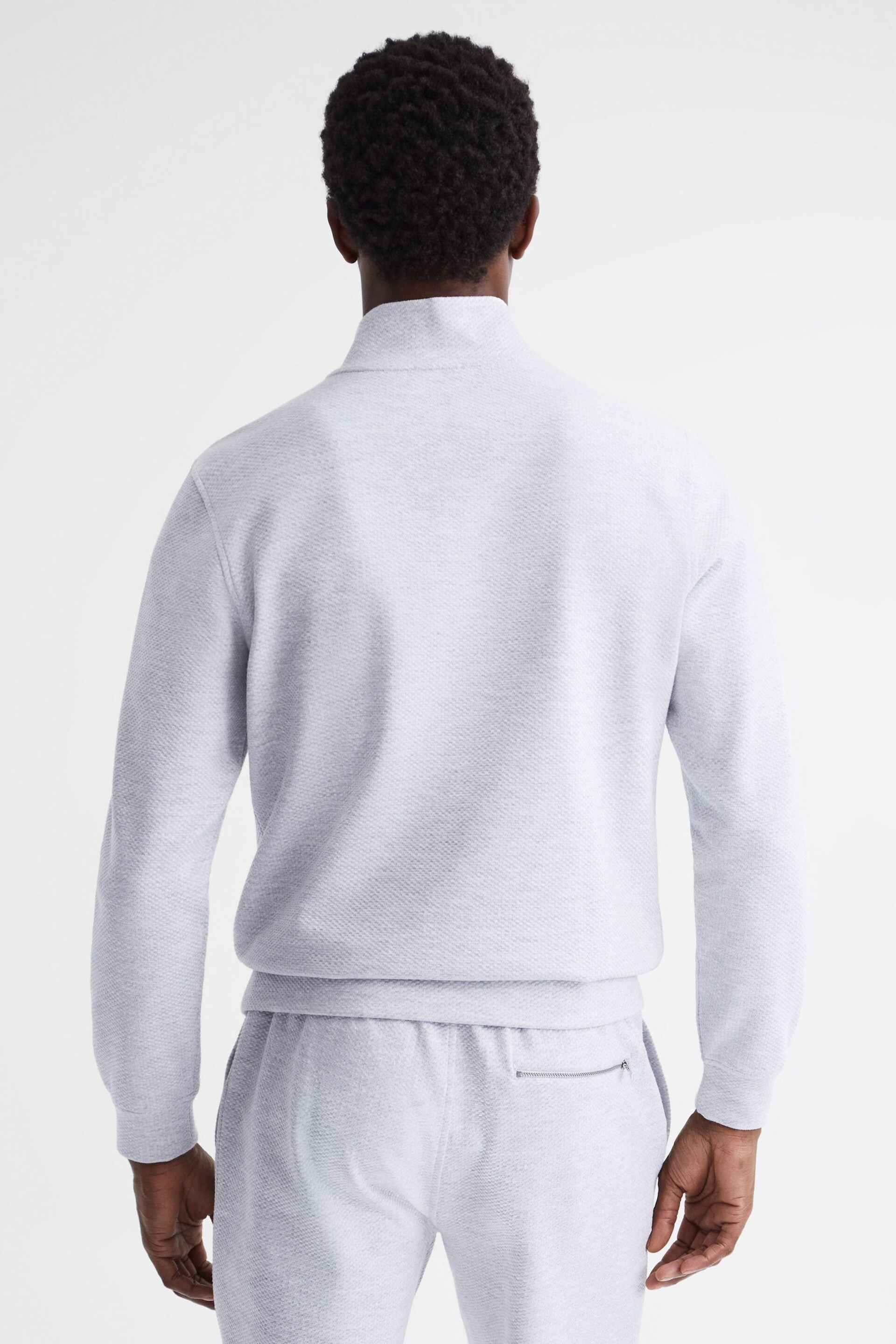 Reiss Grey Melange Bishop Slim Fit Textured Half Zip Top - Image 5 of 6