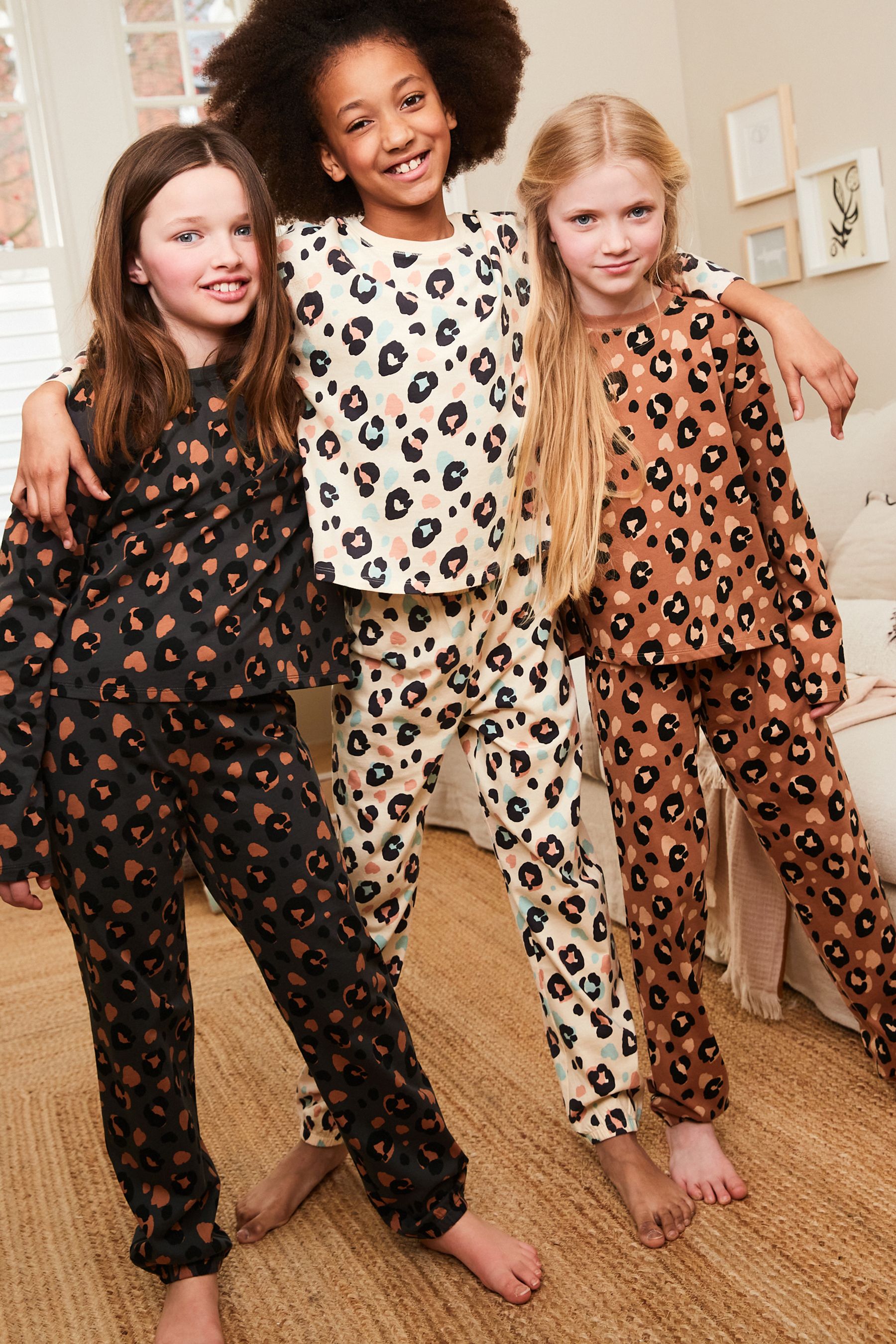 Buy Black Brown Animal Print Jogger 100 Cotton Pyjamas 3 Pack 3 16yrs from the Next UK online shop