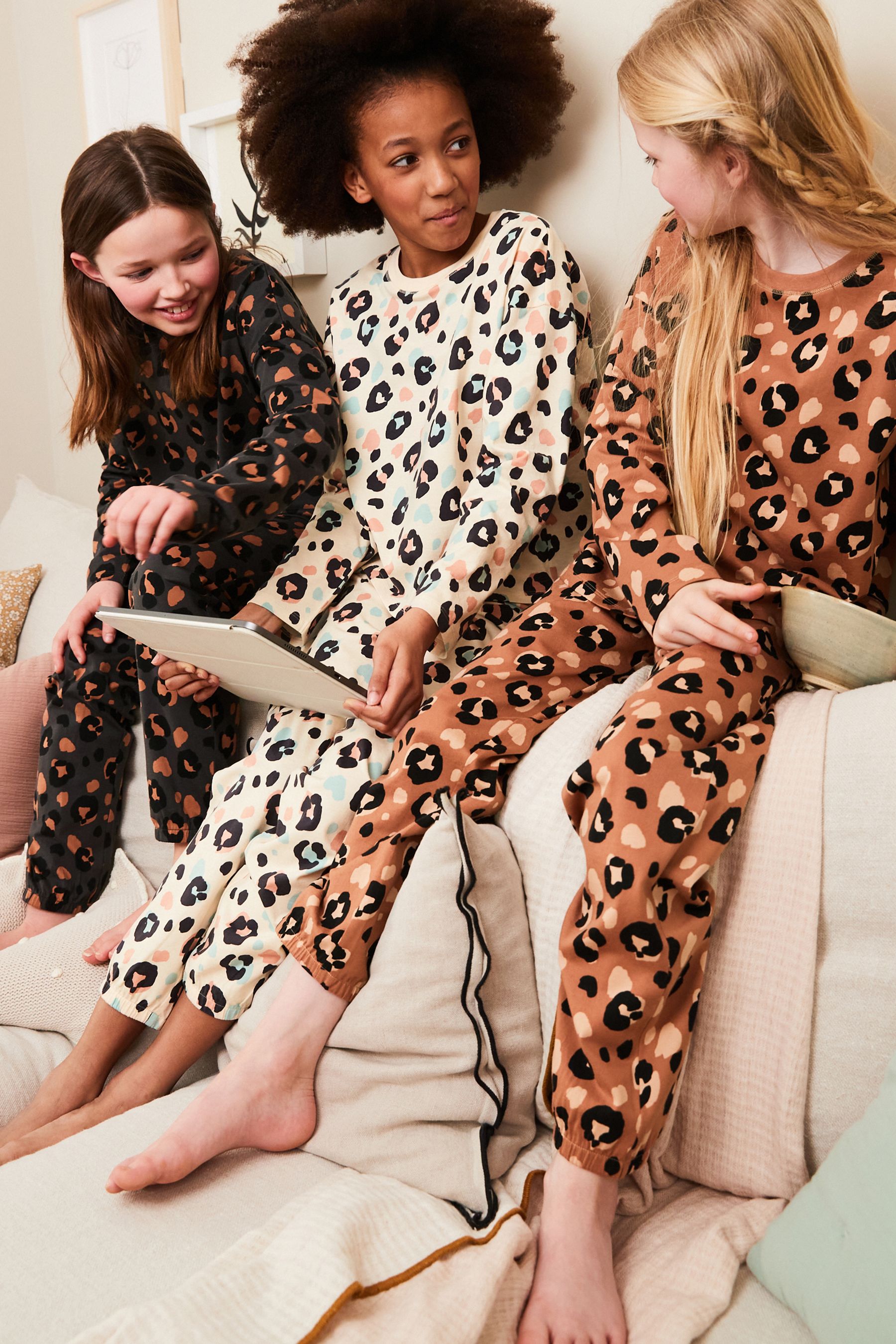 Buy Black Brown Animal Print Jogger 100 Cotton Pyjamas 3 Pack 3 16yrs from Next Luxembourg