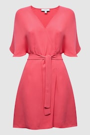 Reiss Pink Peony Relaxed Fit Wrap Mini Dress - Image 2 of 7
