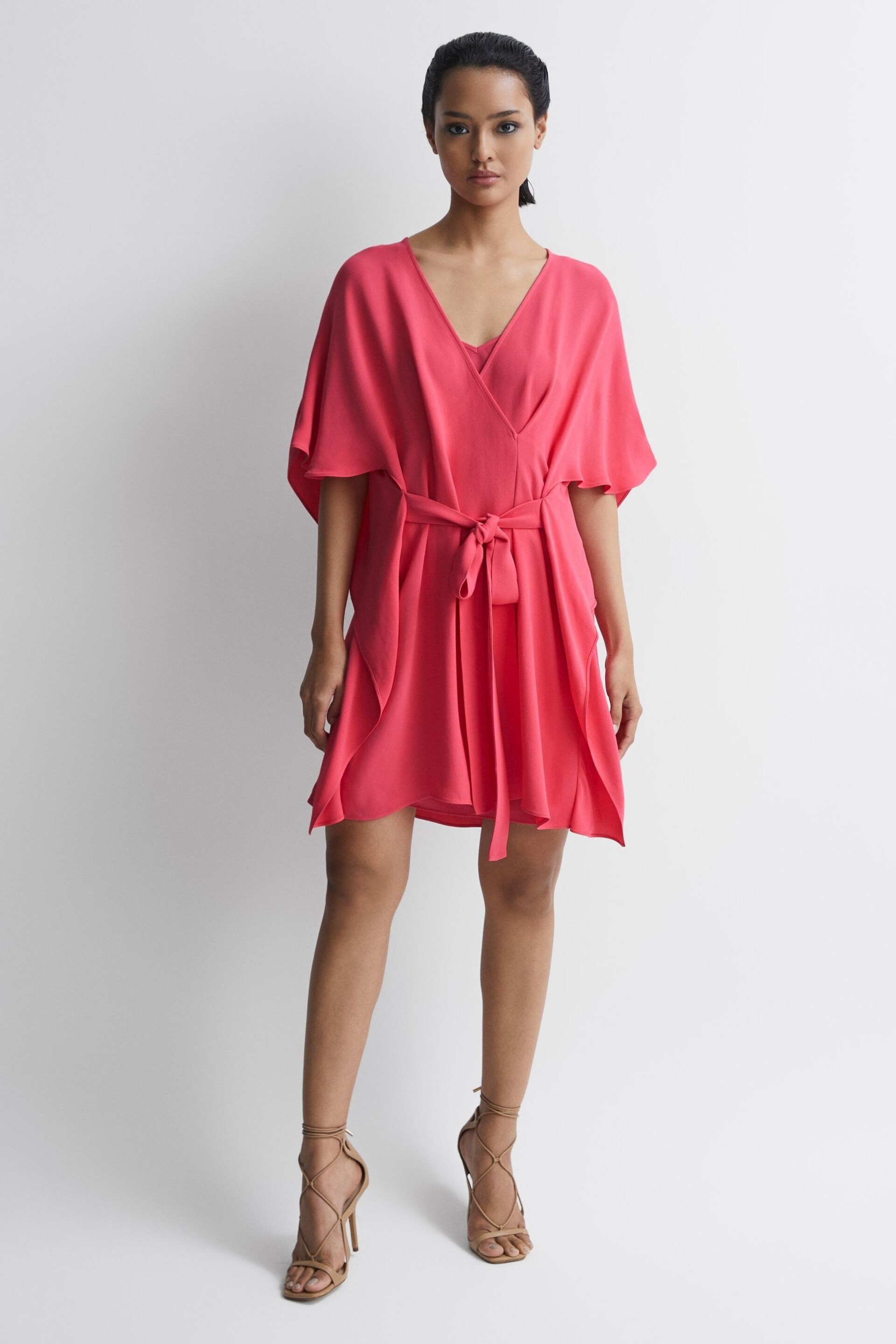 Reiss Pink Peony Relaxed Fit Wrap Mini Dress - Image 3 of 7