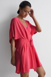 Reiss Pink Peony Relaxed Fit Wrap Mini Dress - Image 4 of 7