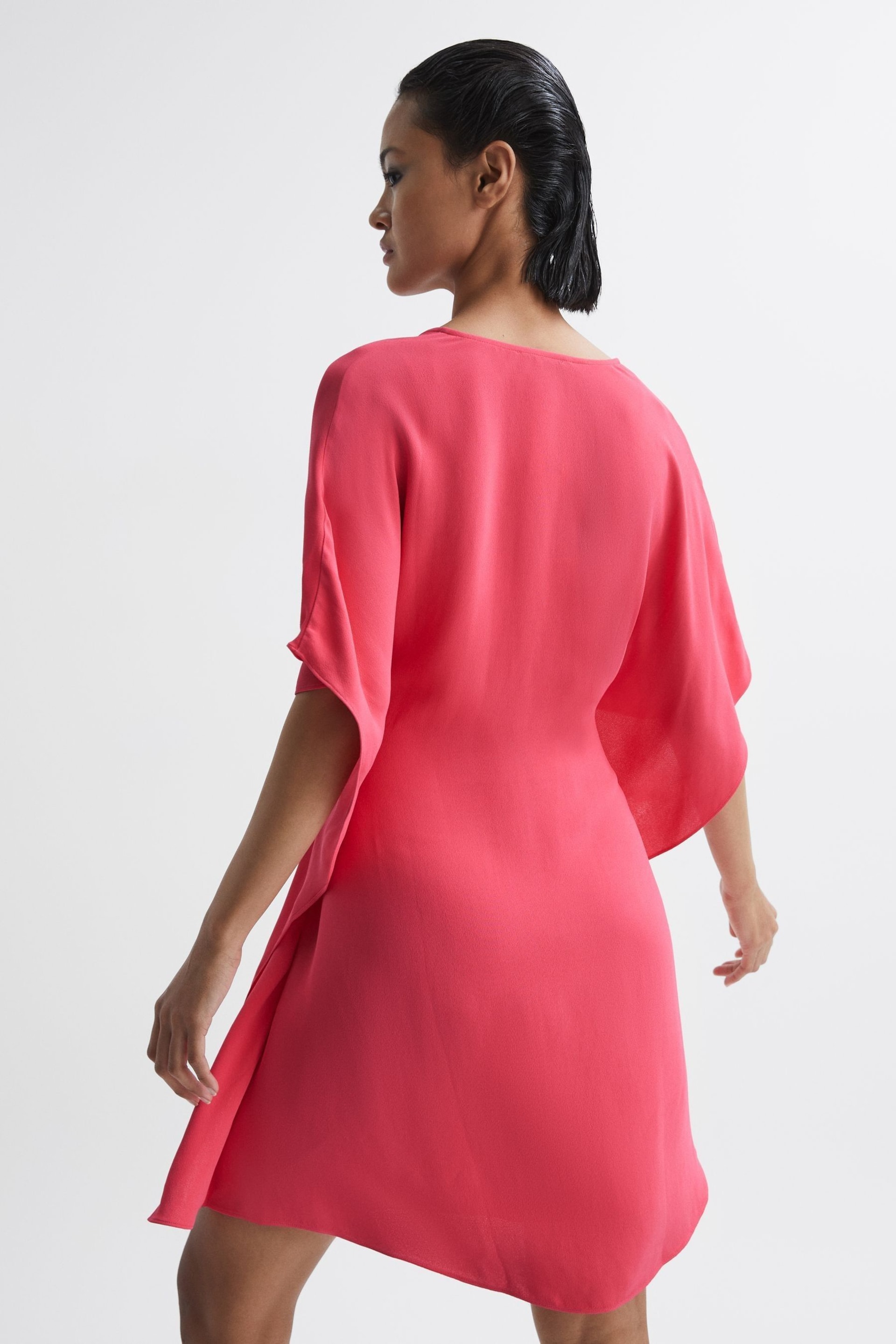 Reiss Pink Peony Relaxed Fit Wrap Mini Dress - Image 5 of 7