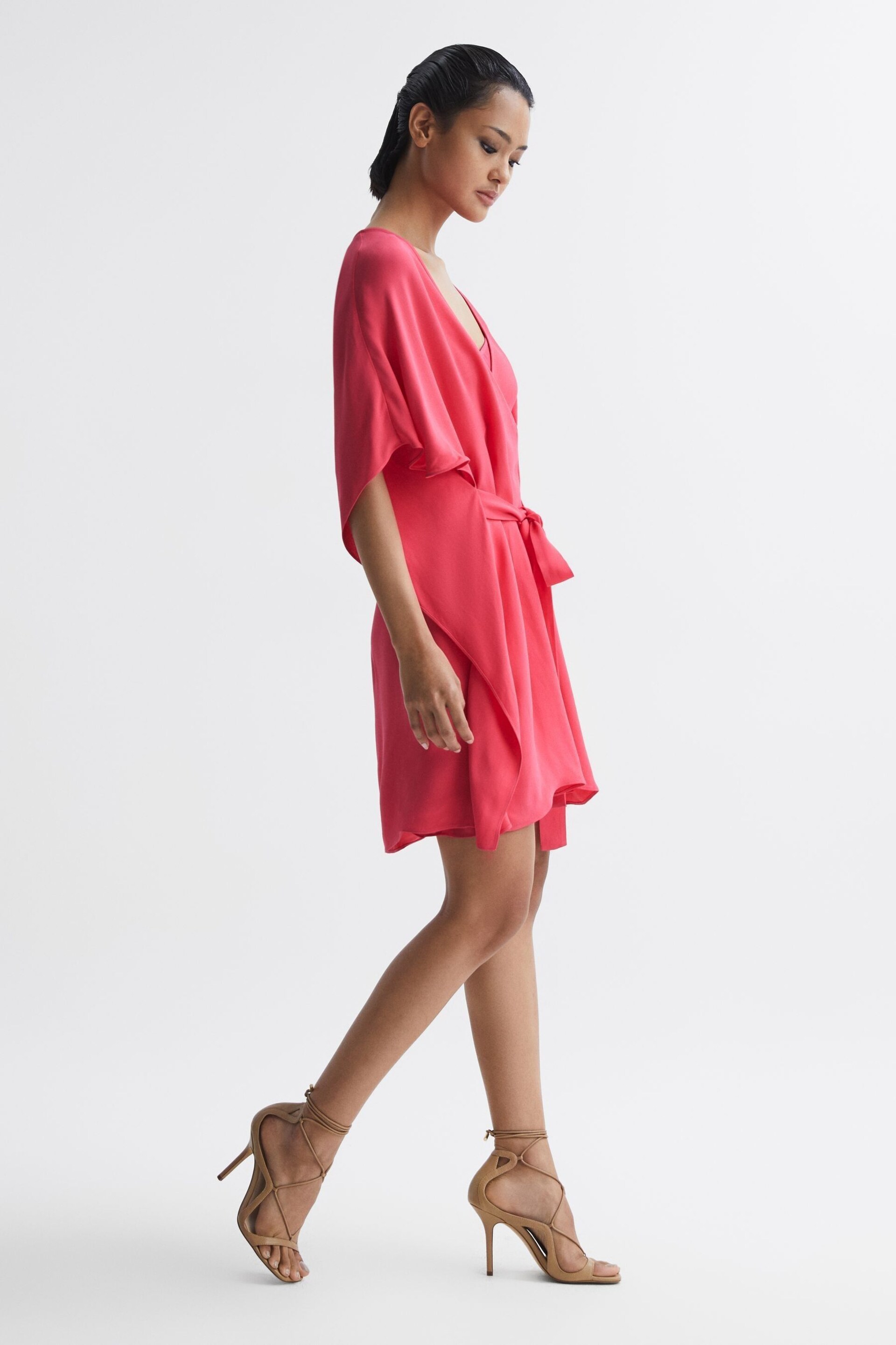 Reiss Pink Peony Relaxed Fit Wrap Mini Dress - Image 6 of 7