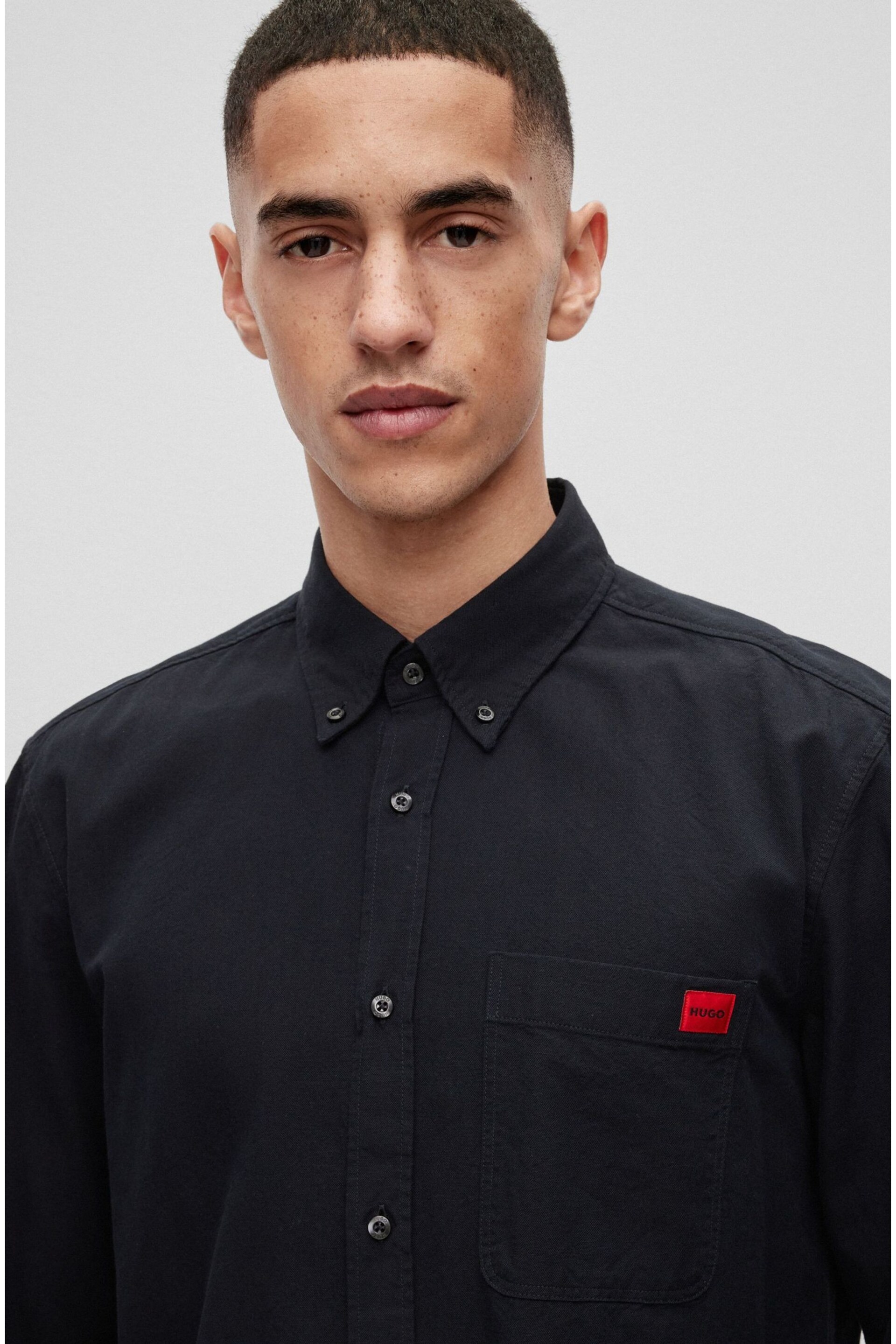 HUGO Square Logo Buttondown Long Sleeve Shirt - Image 5 of 6