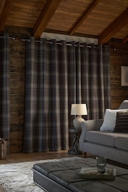 Blue/Grey Next Alpine Check Lined Eyelet Curtains - Image 2 of 7