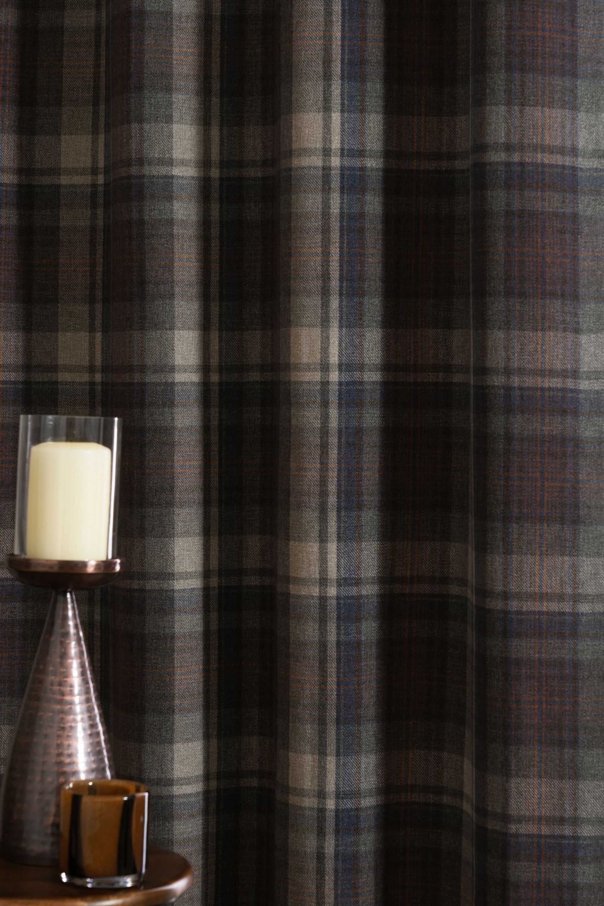 Blue/Grey Next Alpine Check Lined Eyelet Curtains - Image 3 of 7