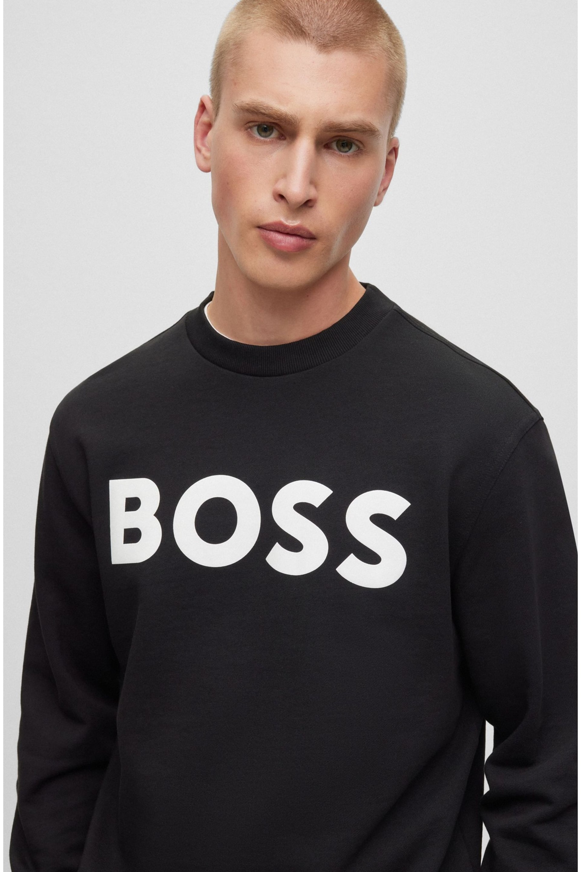BOSS Black Large Logo French Terry Crew Neck Sweatshirt - Image 4 of 5