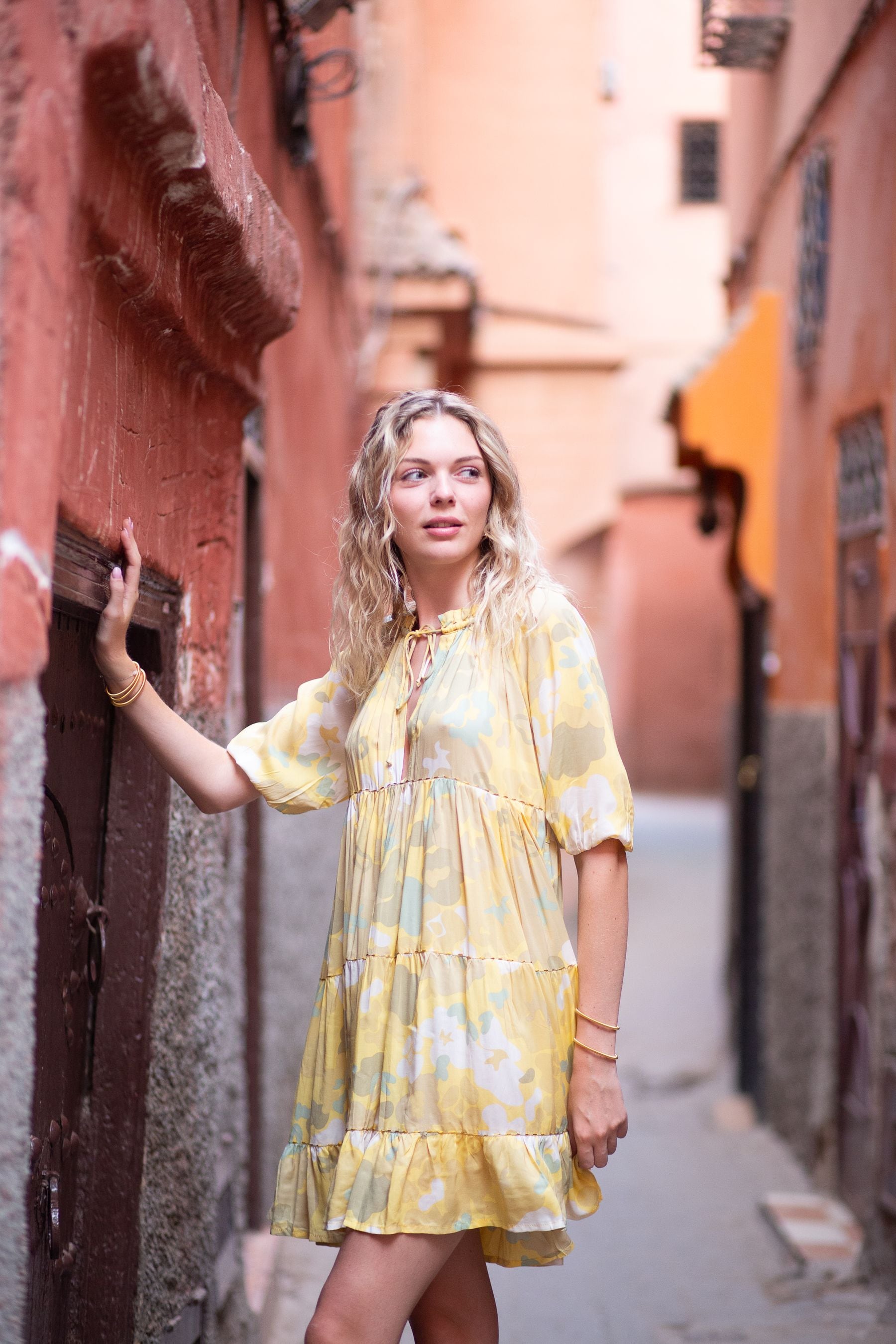 Buy Poppy Field Elsa Yellow Ruffled Tie Mini Dress from Next Luxembourg