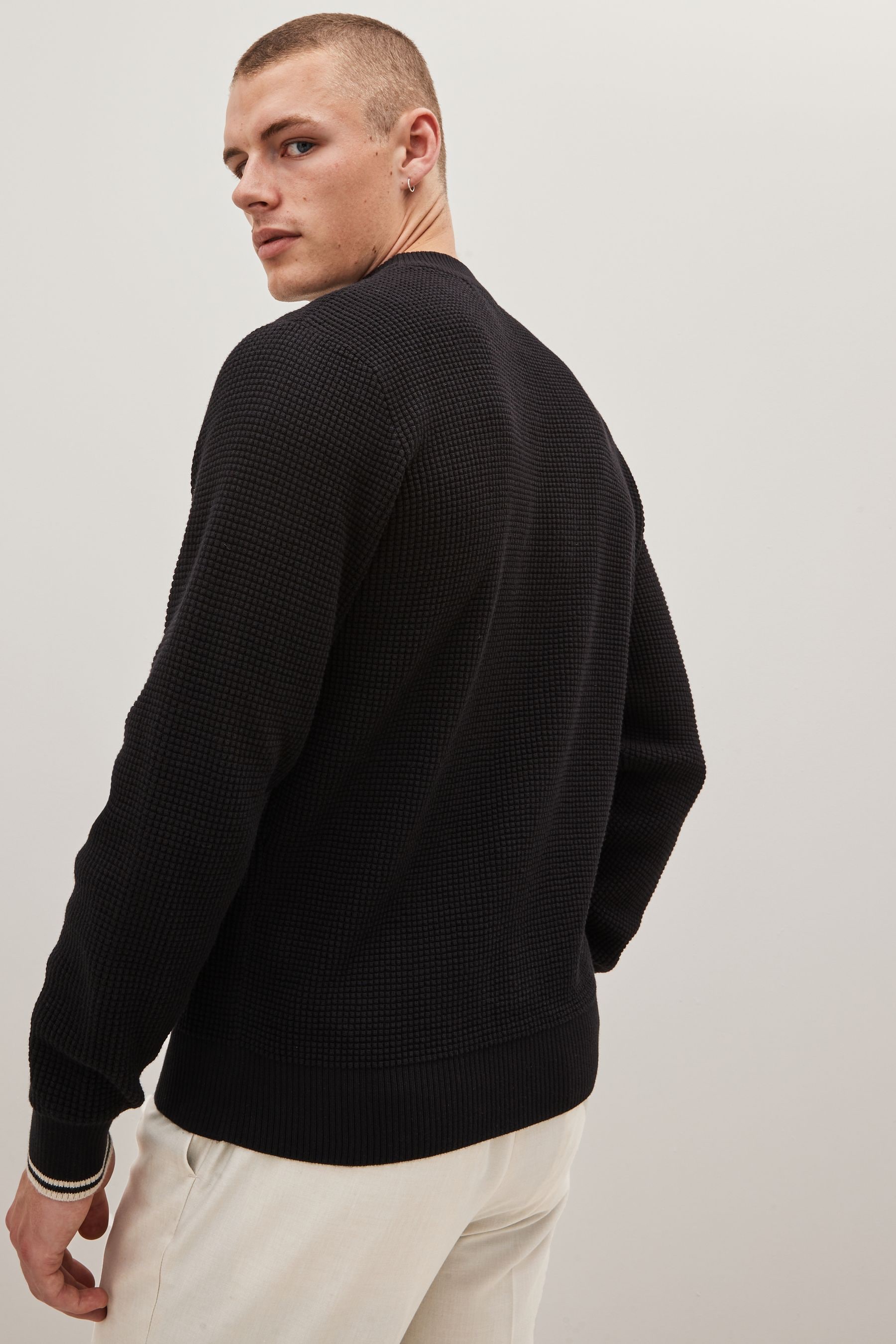 Buy Fred Perry Waffle Stitch Crew Neck Jumper from Next Luxembourg