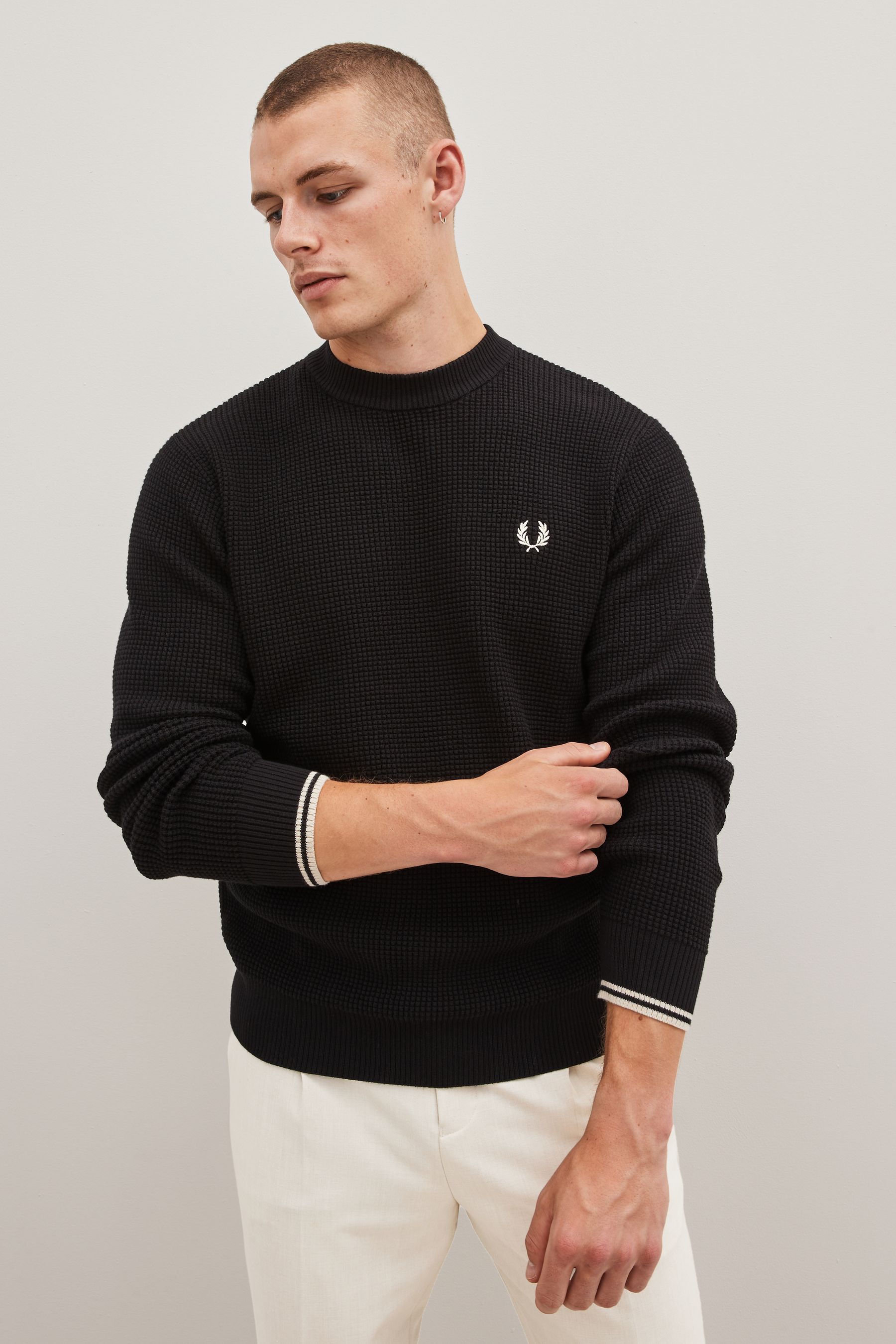Fred perry waffle crew neck jumper clearance