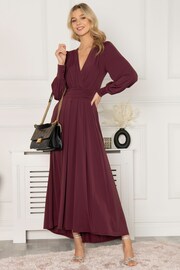 Jolie Moi Red Rashelle Jersey Long Sleeve Maxi Dress - Image 5 of 5