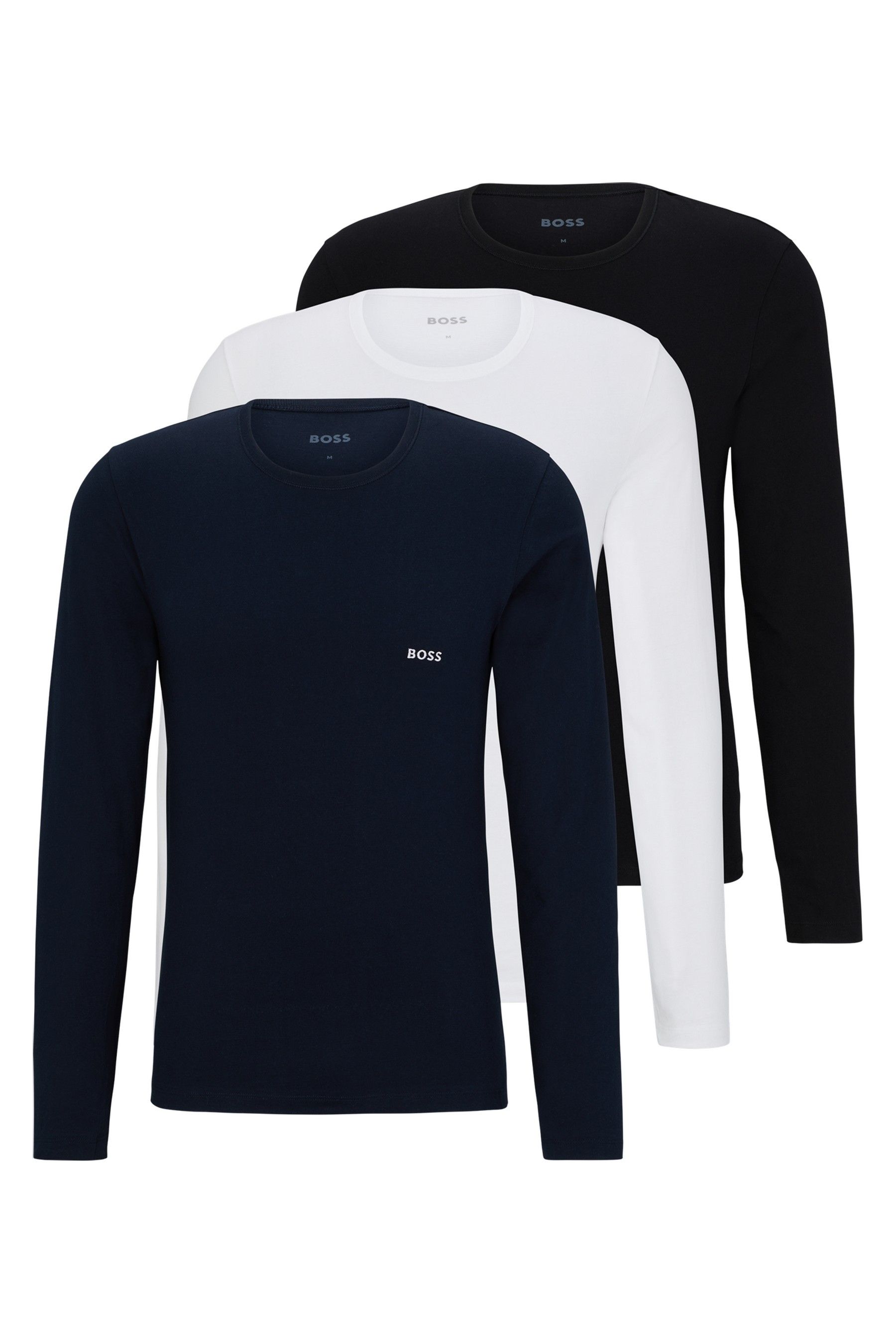 Buy BOSS Black Cotton Long Sleeve T Shirt 3 Pack from the Next UK online shop