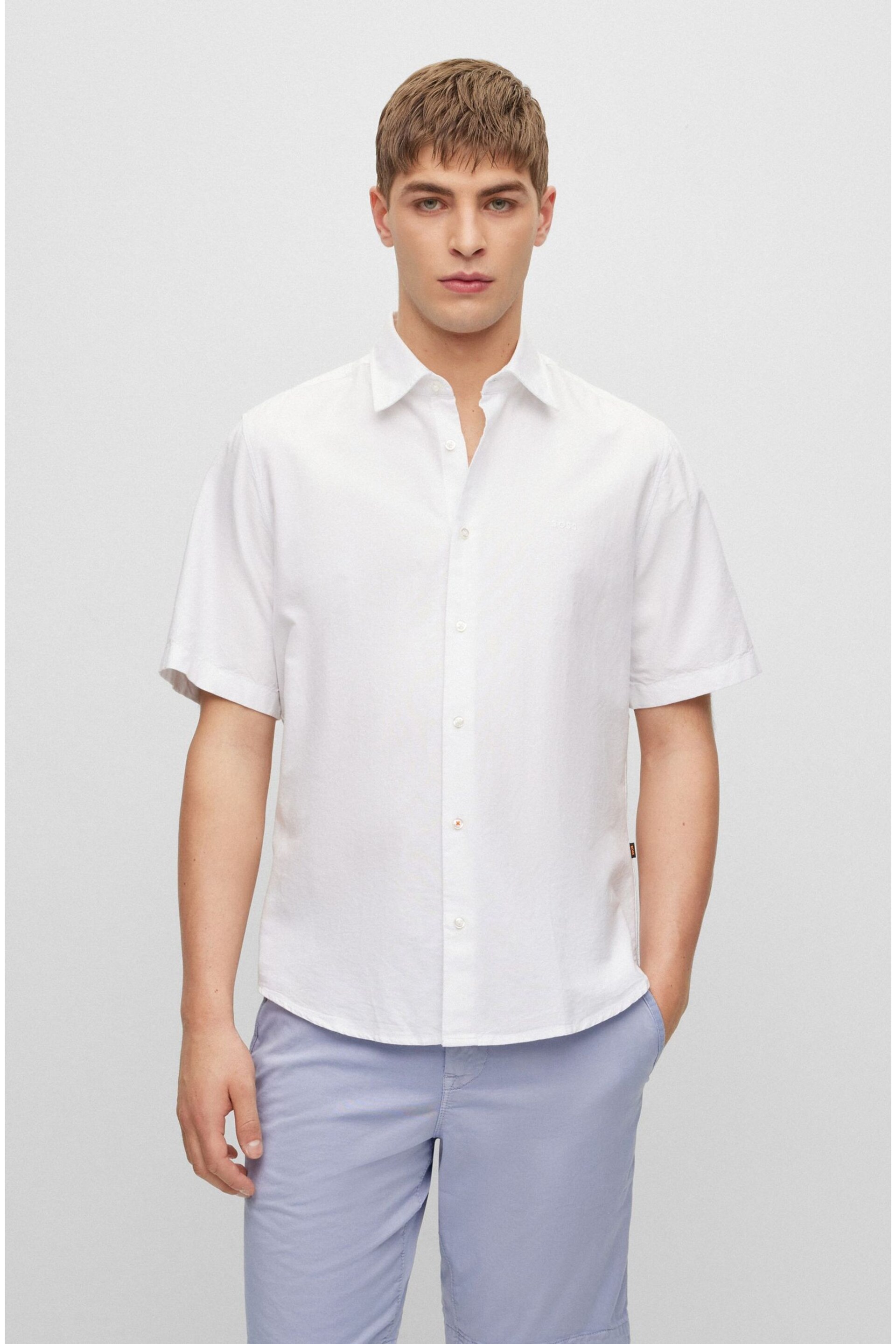 BOSS White Regular Fit Short Sleeve Oxford Shirt - Image 1 of 6
