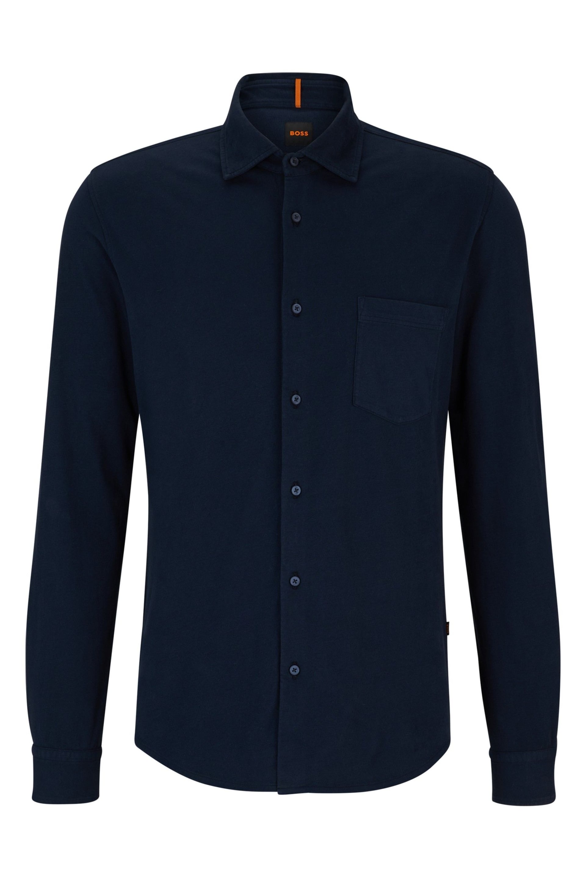 BOSS Dark Blue Garment Dyed Slim Fit Jersey Cotton Long Sleeve Shirt - Image 7 of 7