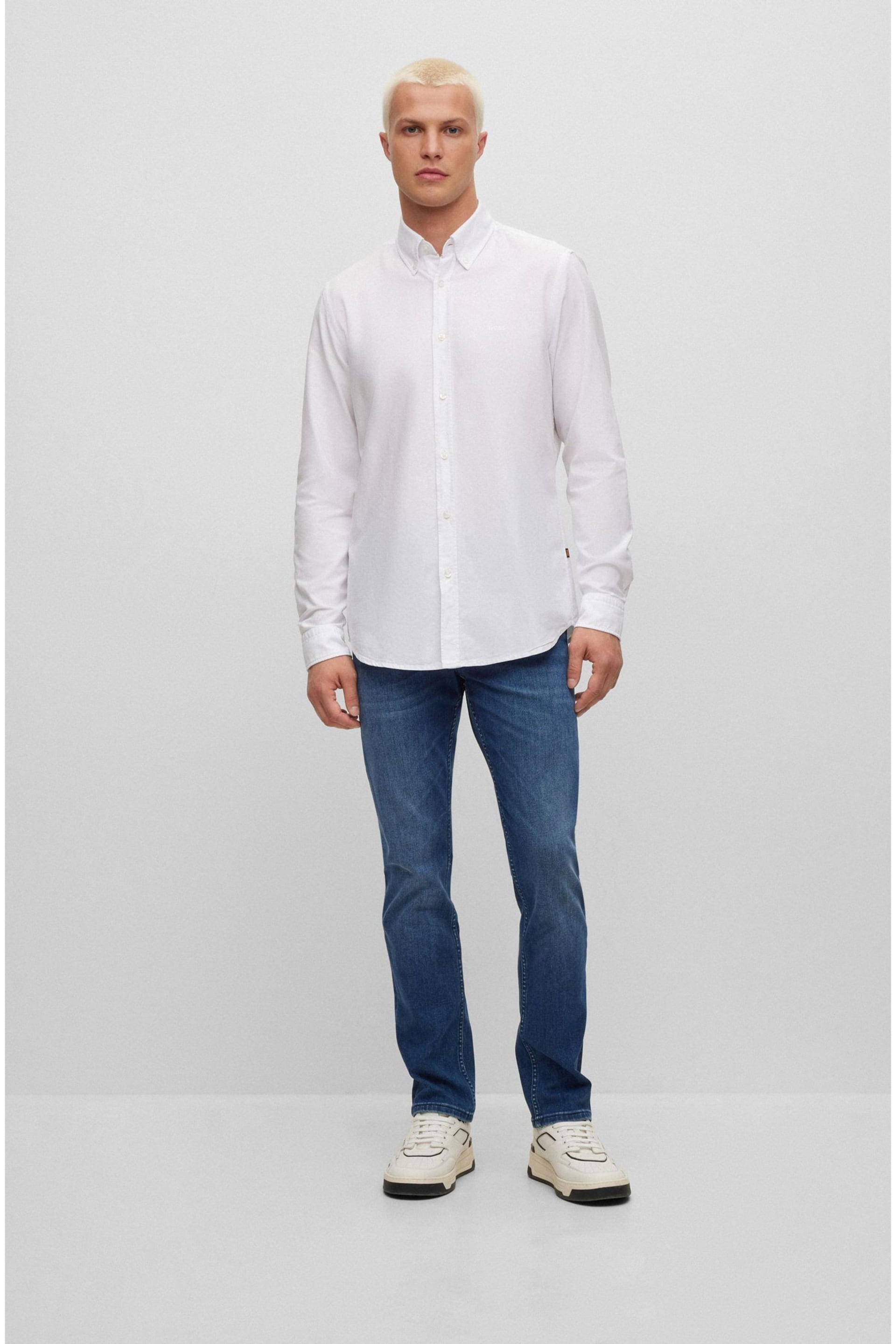 BOSS White Regular Fit Buttondown Oxford Long Sleeve Shirt - Image 3 of 6