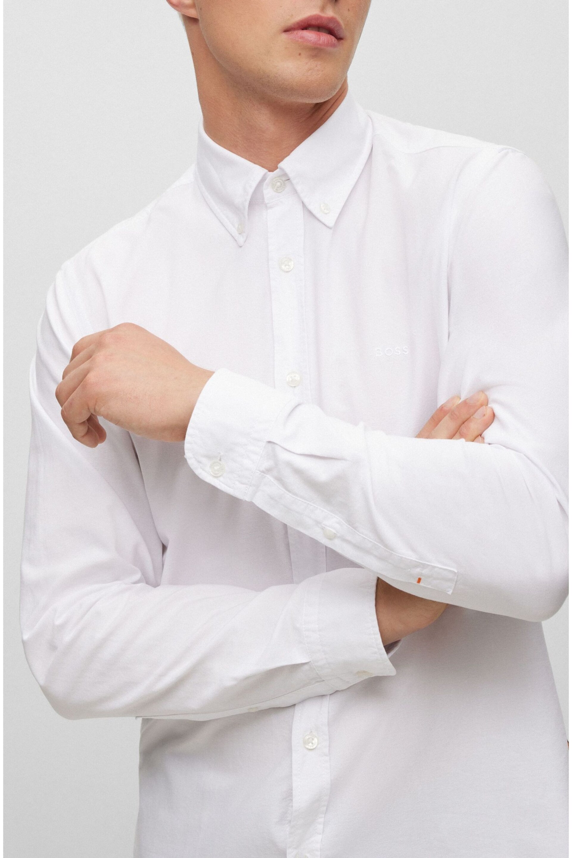 BOSS White Regular Fit Buttondown Oxford Long Sleeve Shirt - Image 4 of 6
