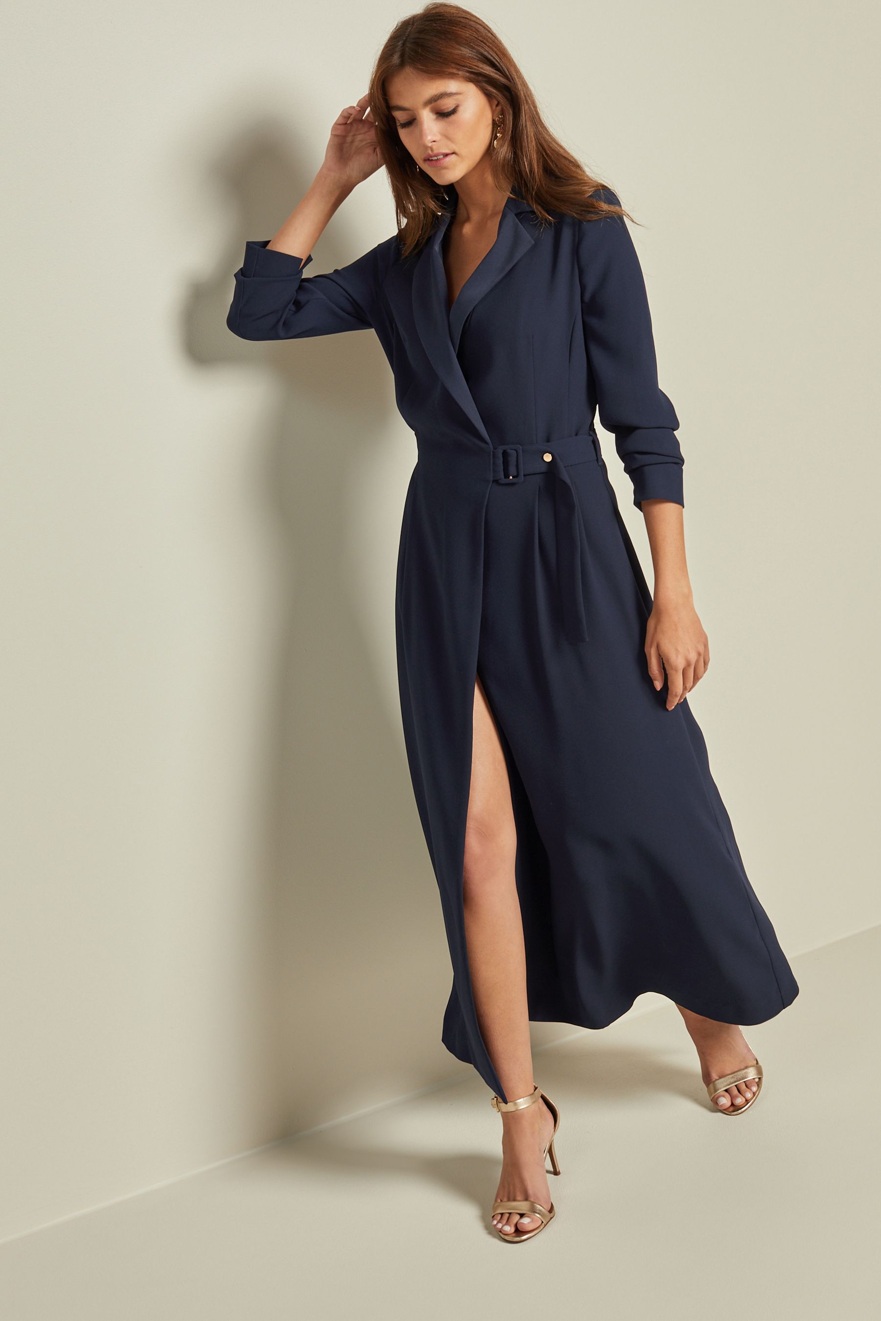 Long sleeve navy wrap dress new arrivals