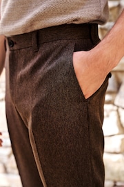 Brown Slim Trimmed Herringbone Textured Trousers - Image 1 of 9