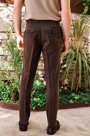 Brown Slim Trimmed Herringbone Textured Trousers - Image 3 of 9