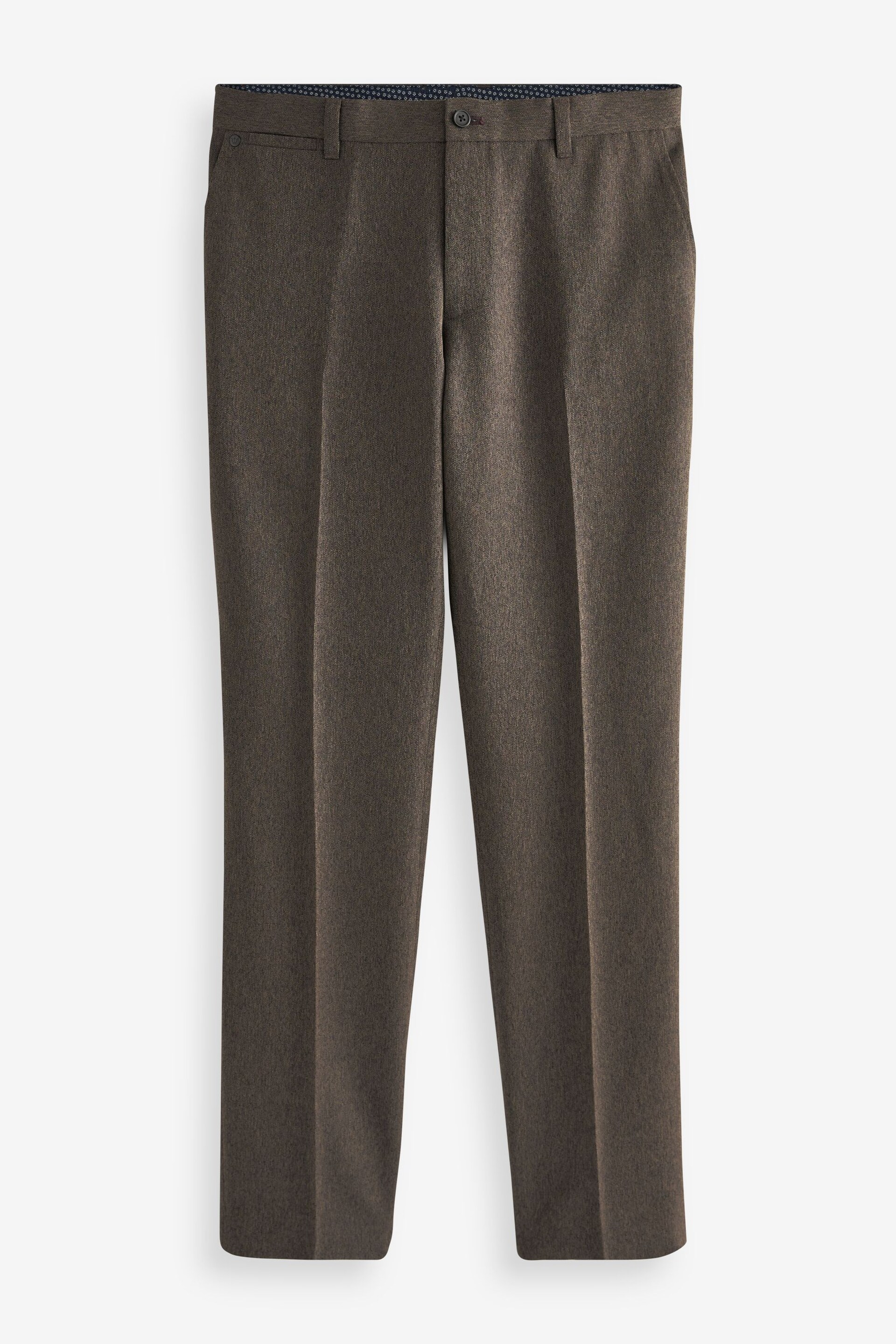 Brown Slim Trimmed Herringbone Textured Trousers - Image 5 of 9