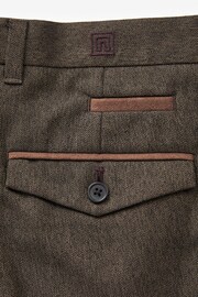 Brown Slim Trimmed Herringbone Textured Trousers - Image 8 of 9