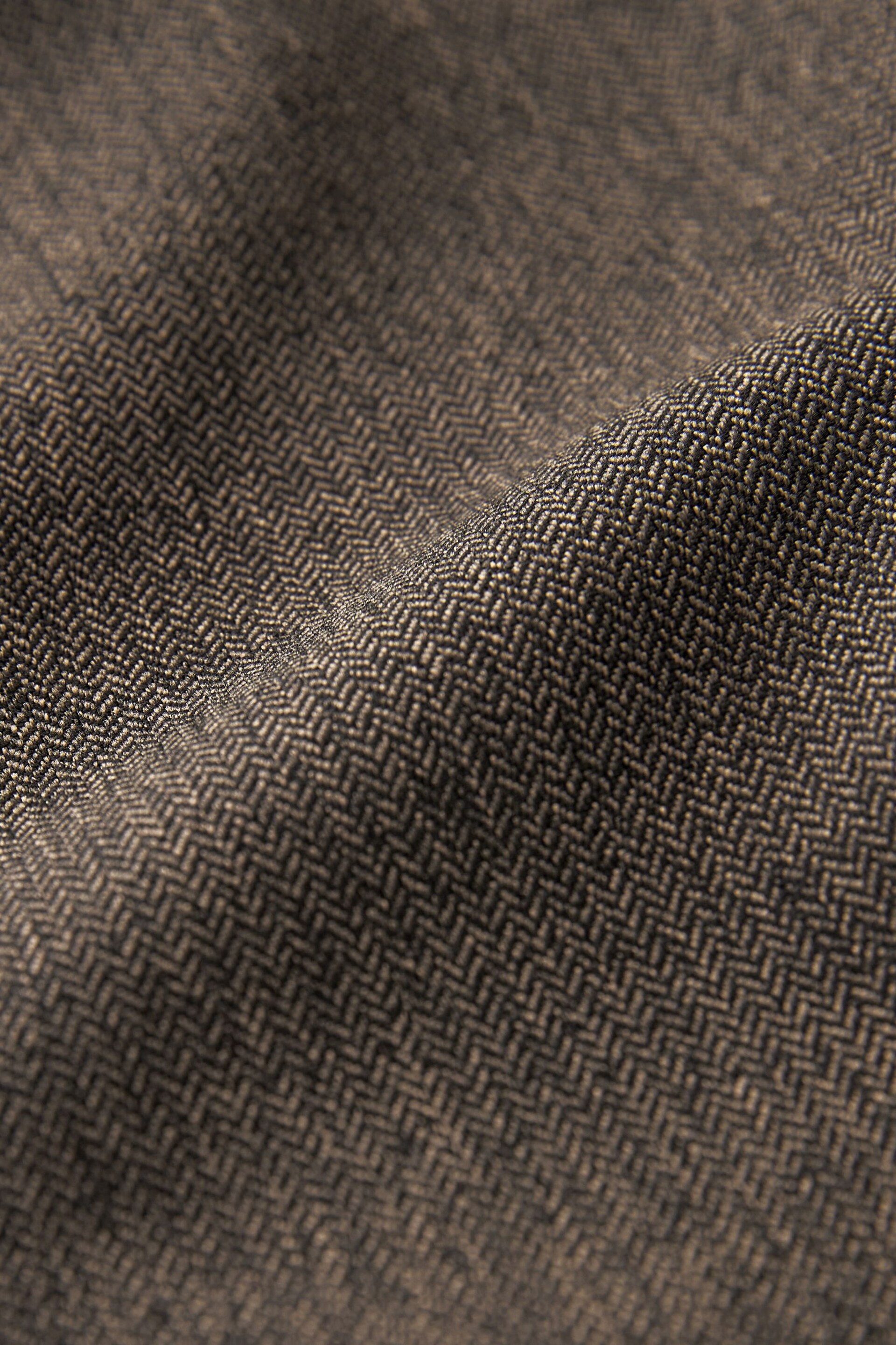 Brown Slim Trimmed Herringbone Textured Trousers - Image 9 of 9