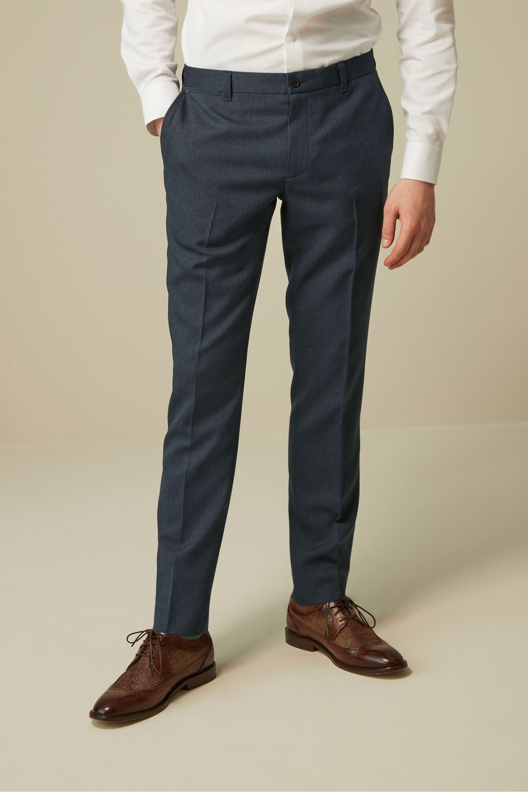 Buy Navy Blue Slim Trimmed Herringbone Textured Trousers from Next Luxembourg
